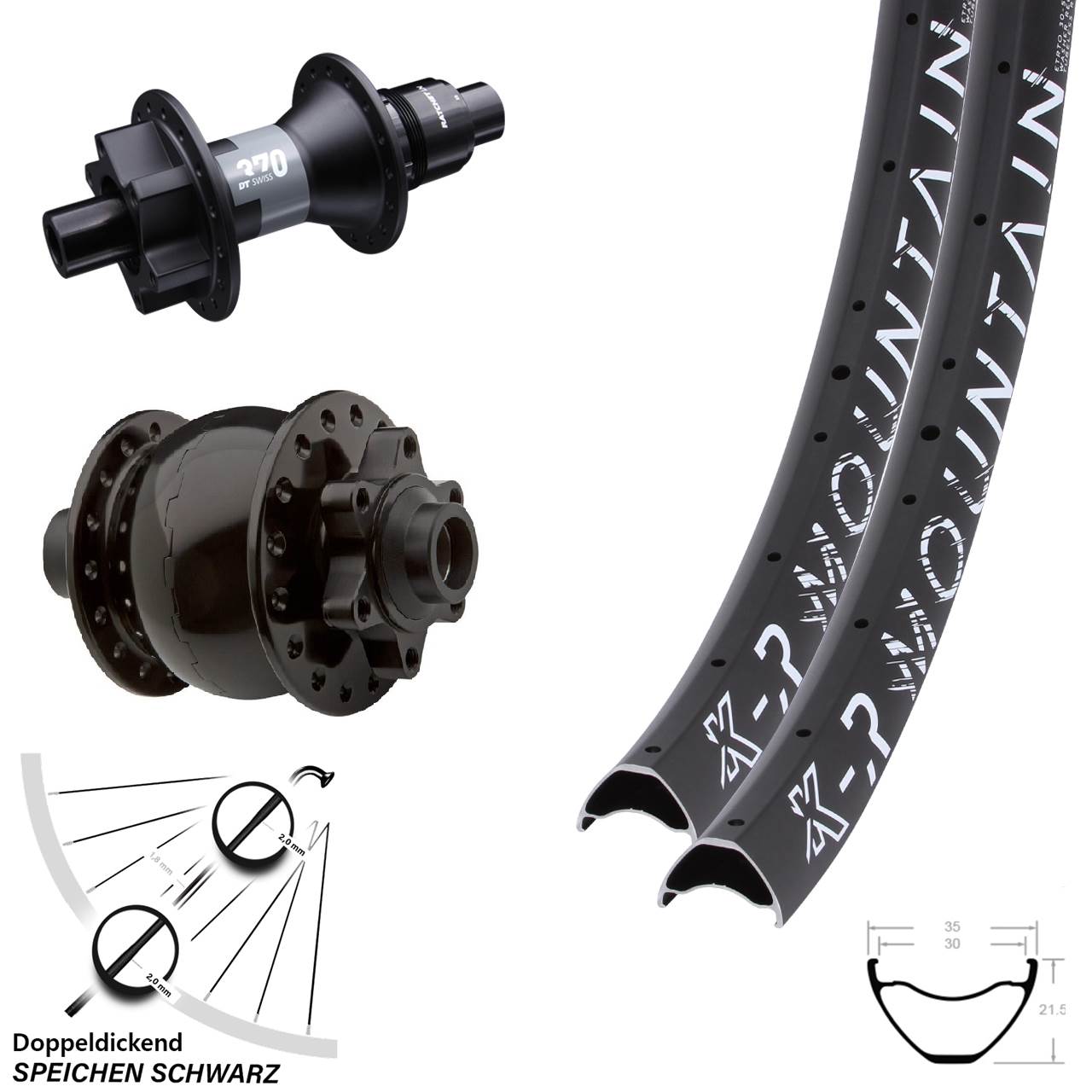 Laufradsatz 27,5 Zoll KX-R Mountain 6-Loch 15x100/12x142 DT Swiss 370 SON 28 XD