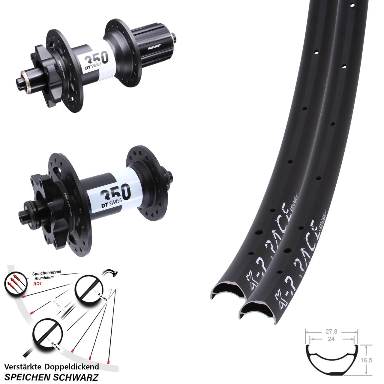 Disc Laufrad-Satz KX-R Race DT Swiss 350 Ratchet 36 8-11 fach QR