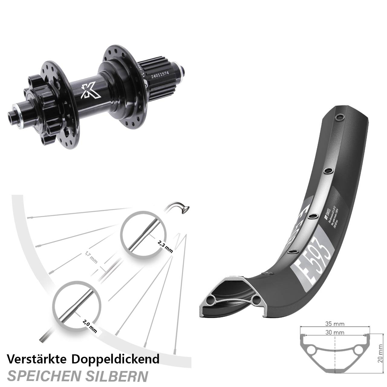 6-Loch Hinterrad 29 Zoll DT Swiss E593 KX-M Shimano Micro Spline QR