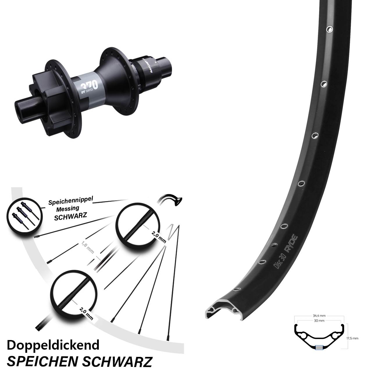 Disc Laufrad 29 Zoll Ryde Disc 30 DT Swiss 370 XD 12x142