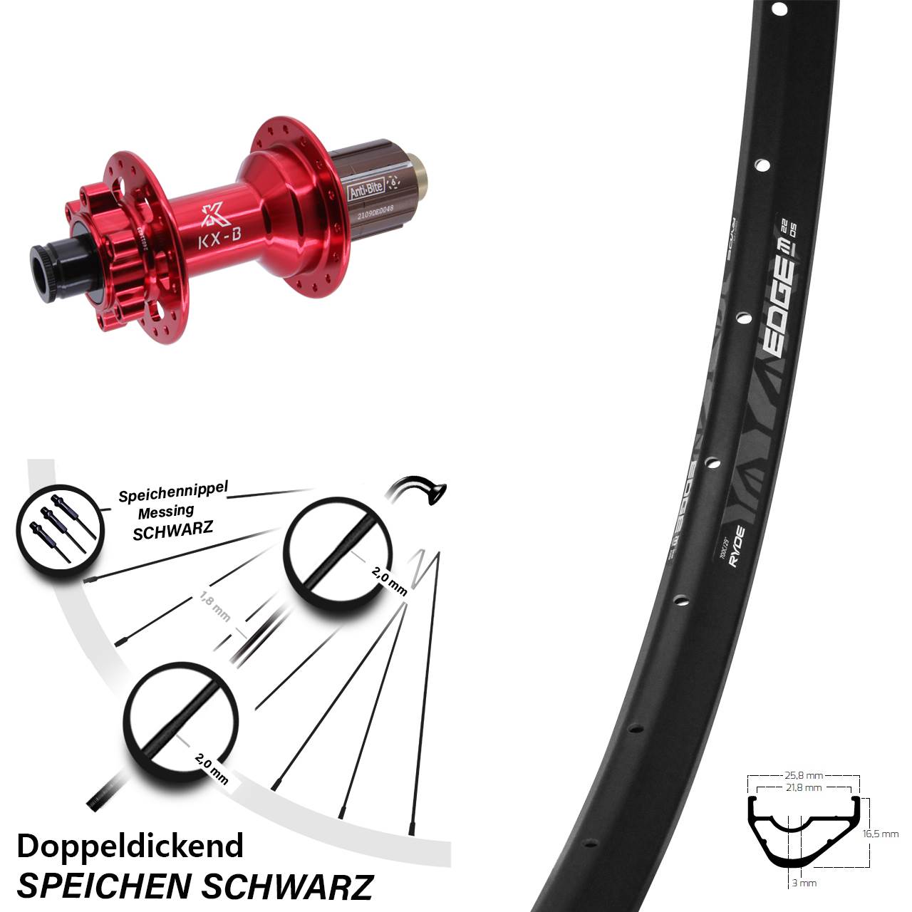 28-29 Zoll Ryde Edge M22 KX-B rot Disc Laufrad 12x148 8-12 fach HG