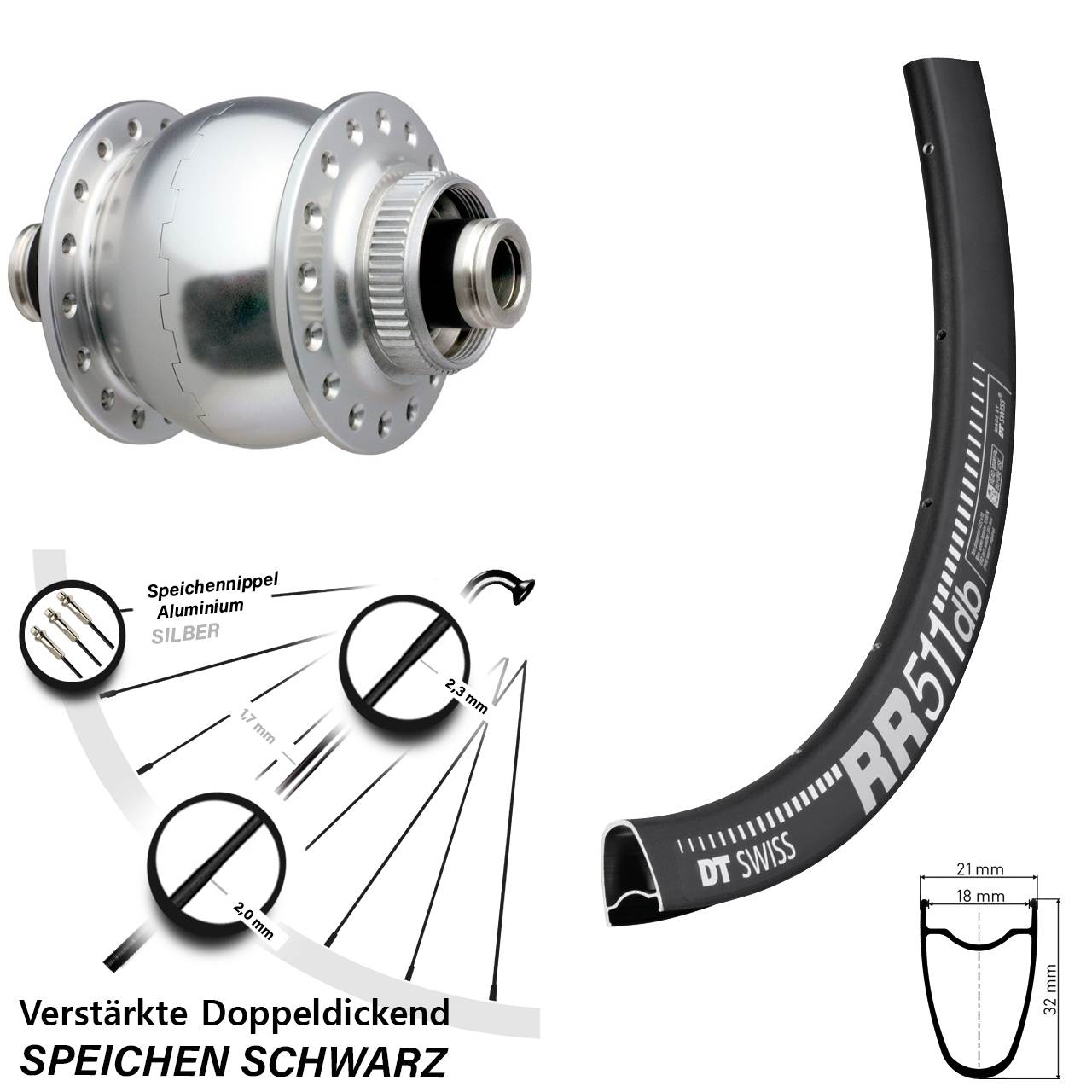 Centerlock Vorderrad mit Dynamo 28 Zoll DT Swiss RR 511 SON delux 12x100