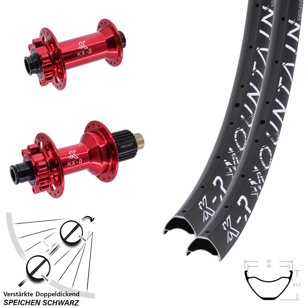 29 Zoll KX-BR Mountain rot 6-Loch Laufradsatz 15x110 12x148 Shimano Micro Spline