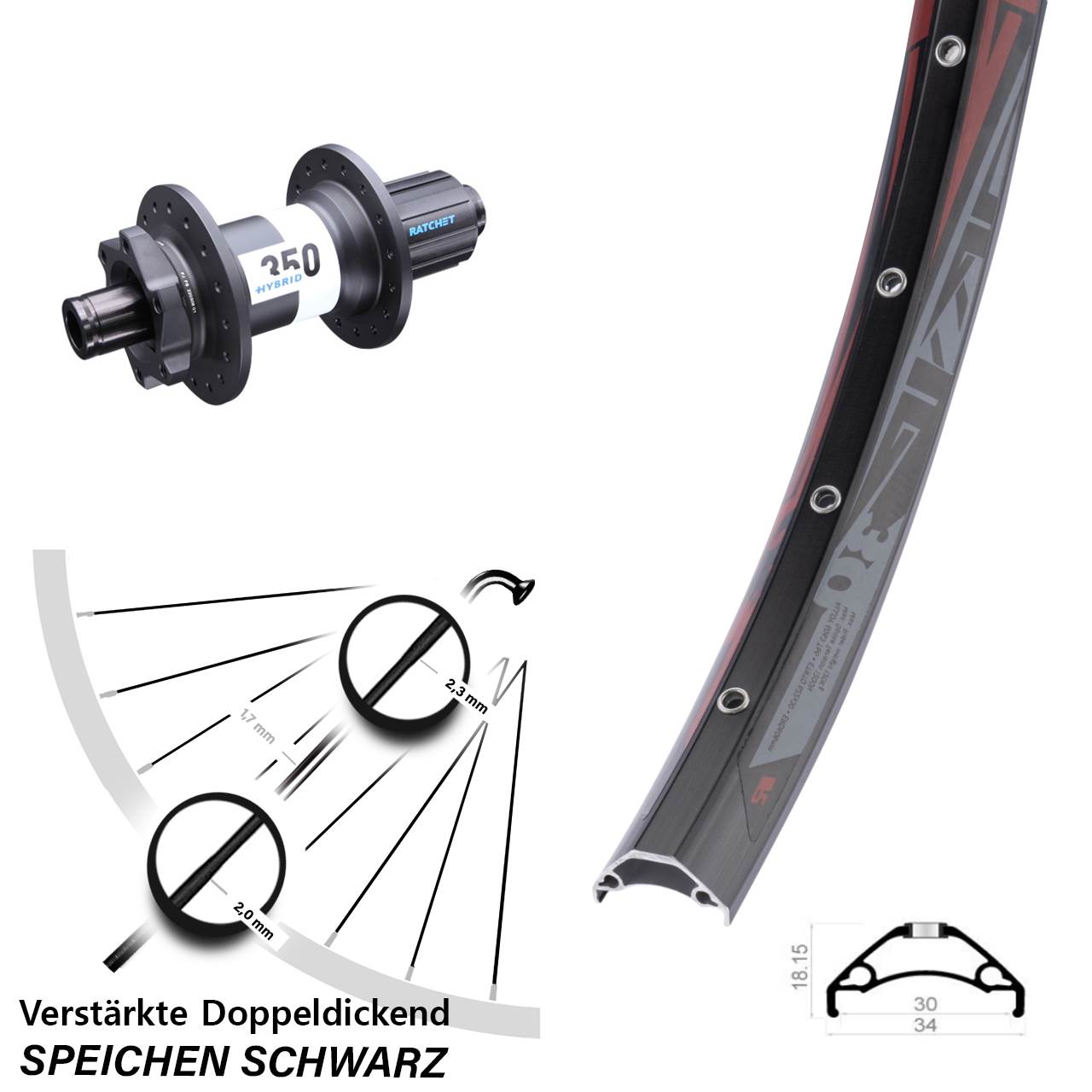 Rodi TRYP 30 DT Swiss 350 Hybrid 29 Zoll Disc Laufrad 12x148 8-11 fach