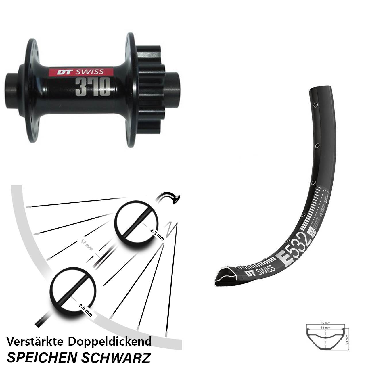 Vorderrad 6-Loch 15x100 29 Zoll MTB E532 DT Swiss 370