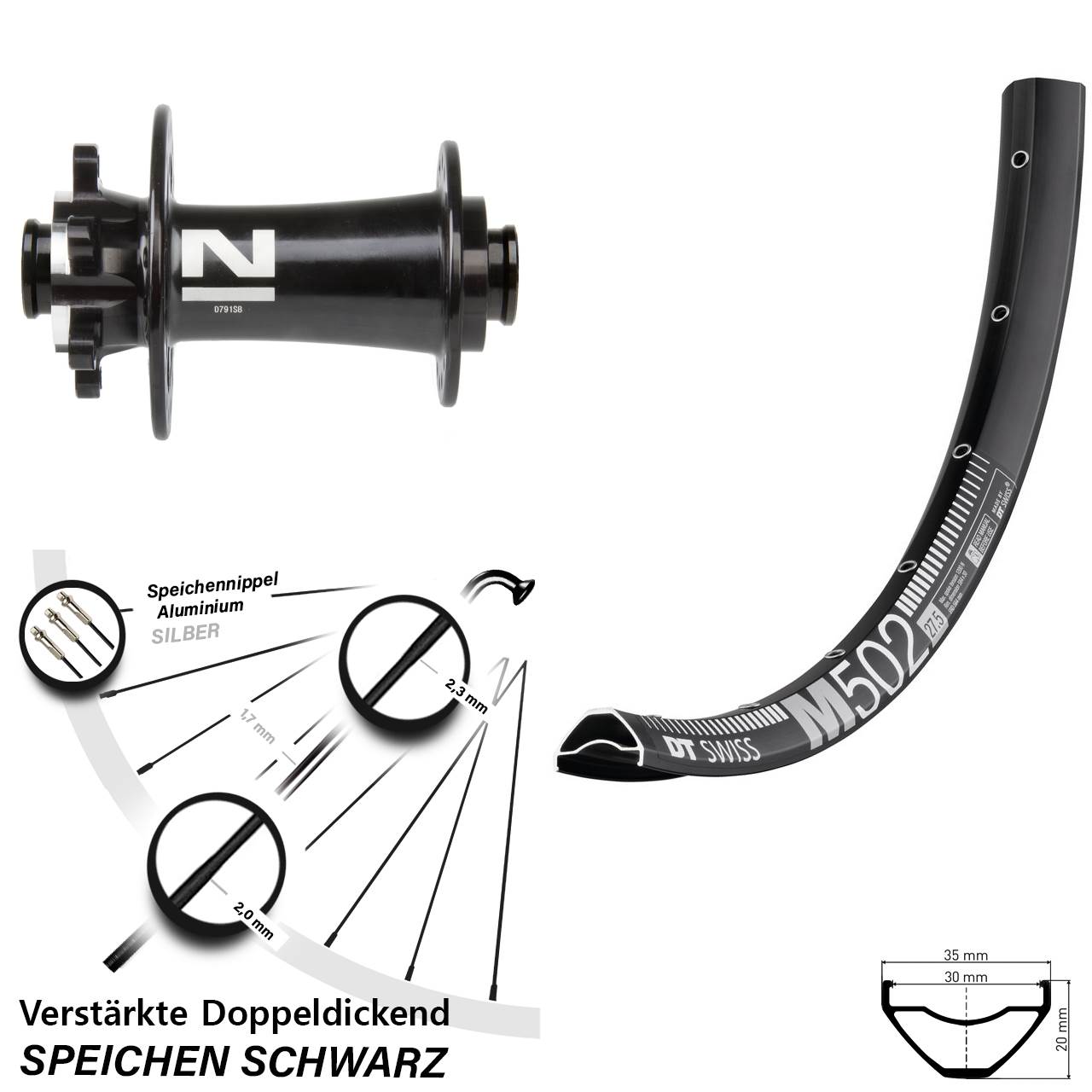 Vorderrad 6-Loch 27,5 Zoll DT Swiss M502 Novatec D791 15x100