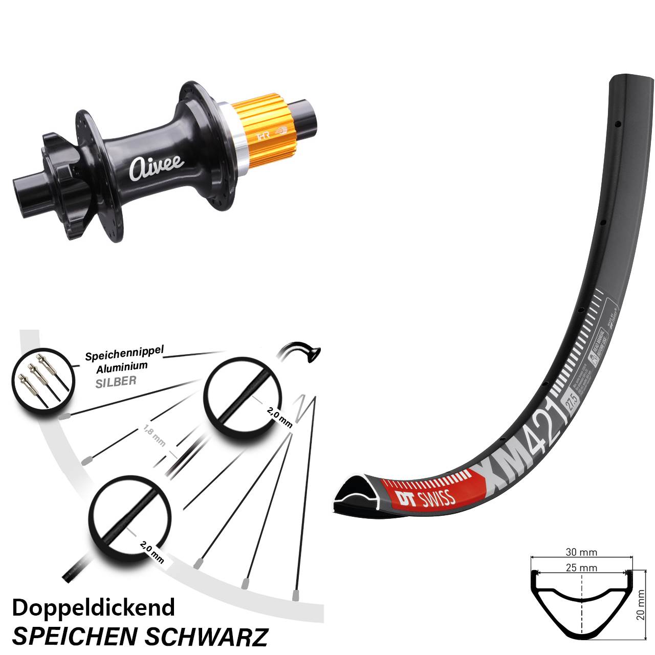 Boost 6-Loch Hinterrad 12x148 650B DT Swiss XM421 Aivee Classic Shimano Micro Spline
