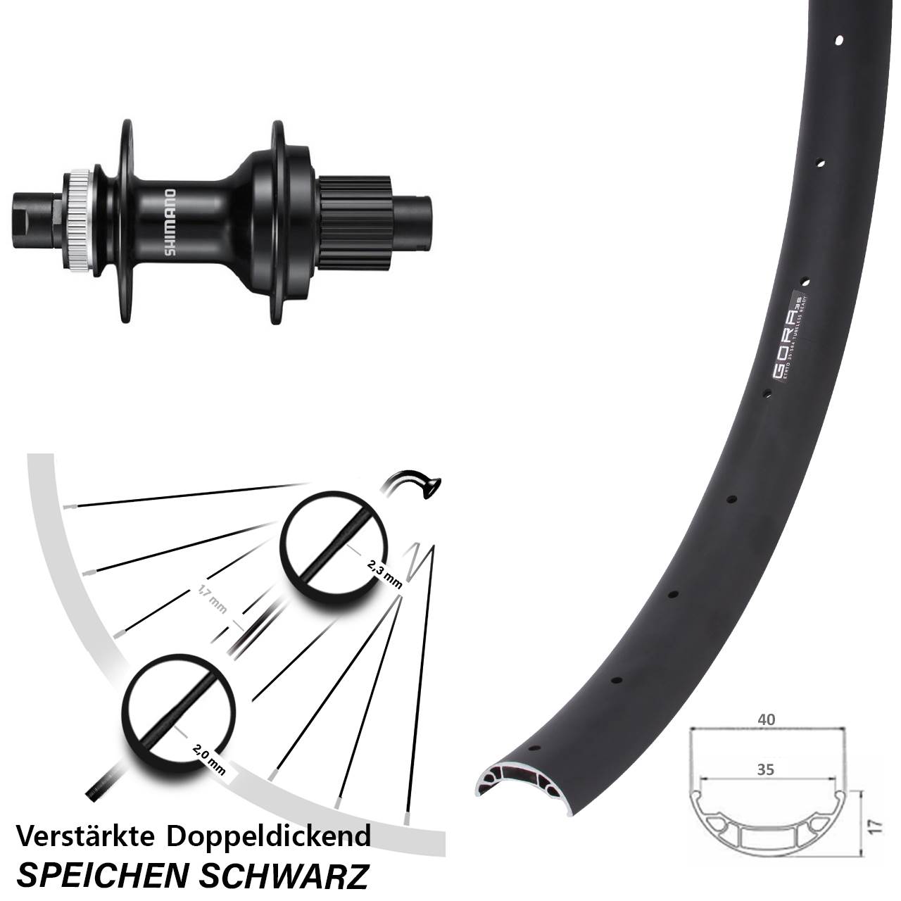 27,5 Zoll Gora 35 Shimano FH-MT510 Centerlock Hinterrad 12x142 Micro Spline
