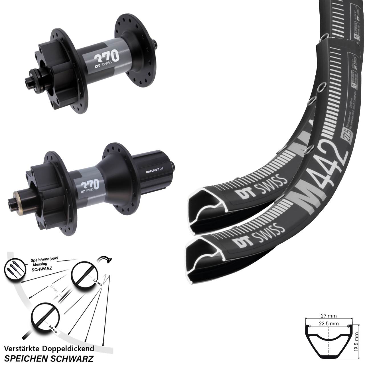28-29 Zoll DT Swiss M 442 370 Disc Laufrad-Satz QR 8-11 fach HG