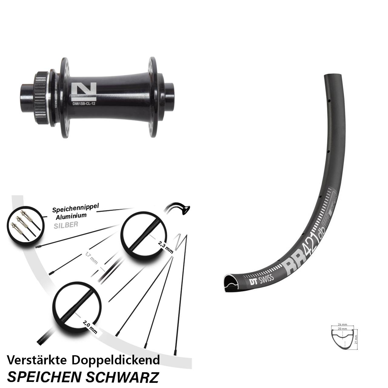 28 Zoll DT Swiss RR 421 Novatec D981 Vorderrad Centerlock 12x100