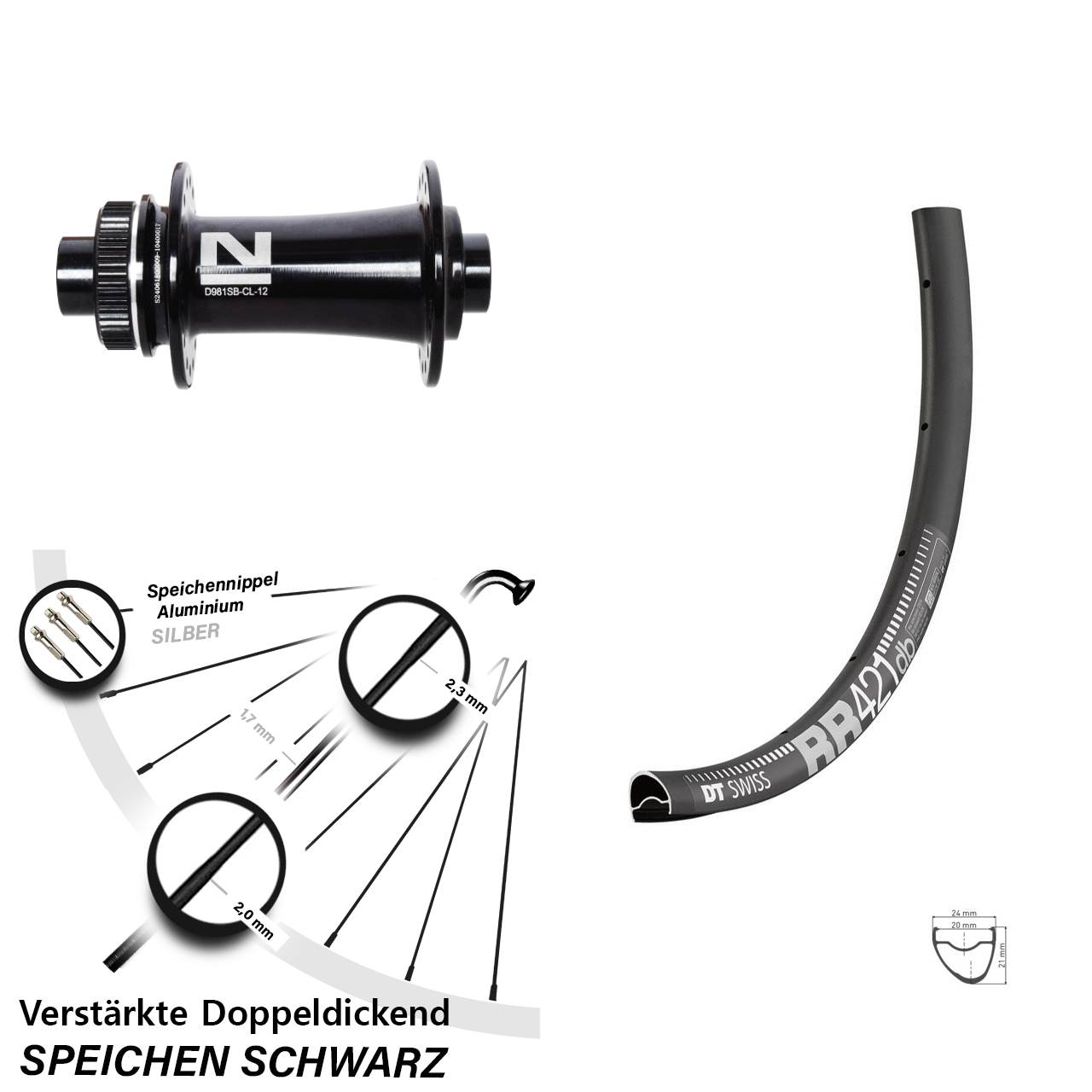 28 Zoll DT Swiss RR 421 Novatec D981 Vorderrad Centerlock 12x100