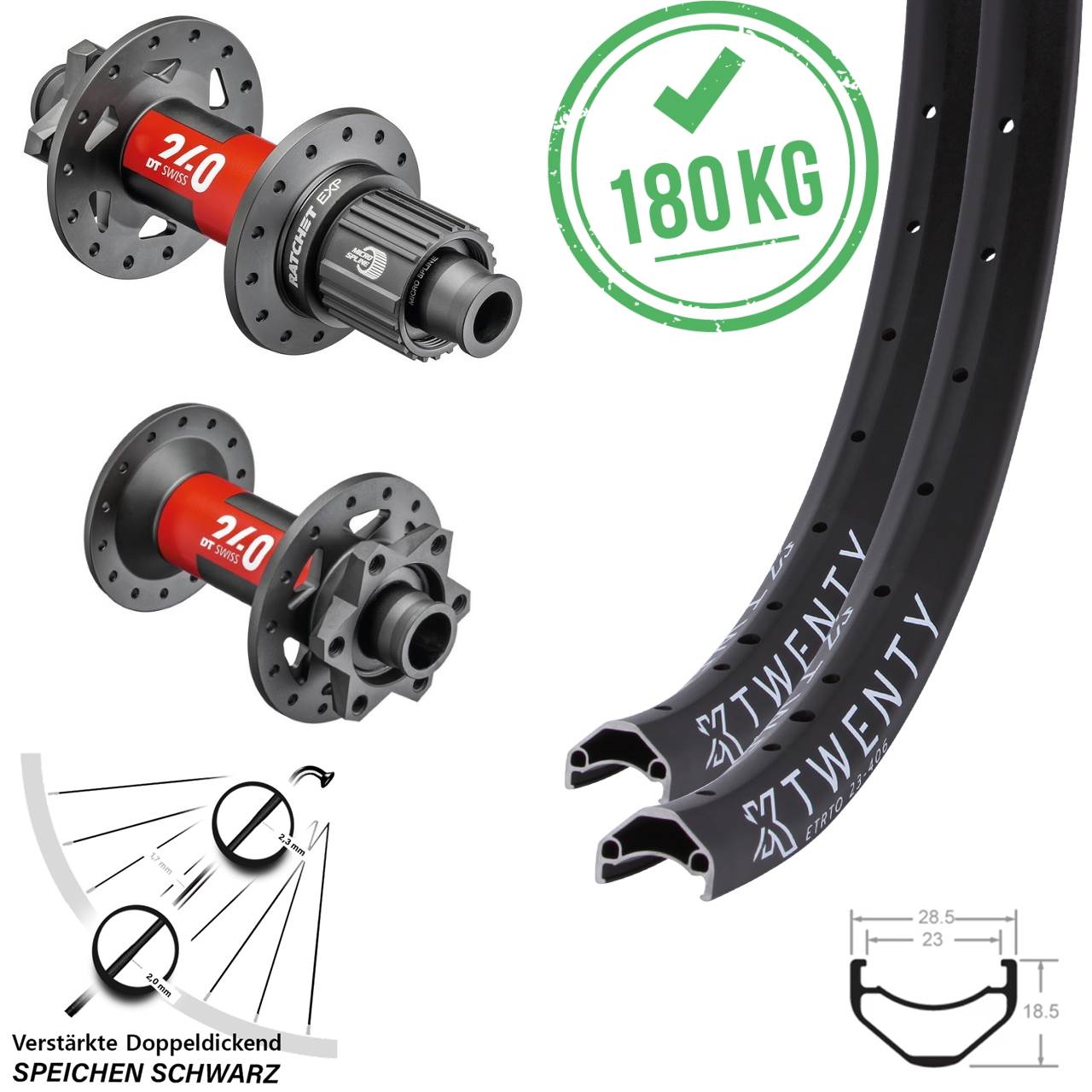 Laufradsatz 6-Loch 20 Zoll KX Twenty DT Swiss 240 EXP Shimano Micro Spline Boost