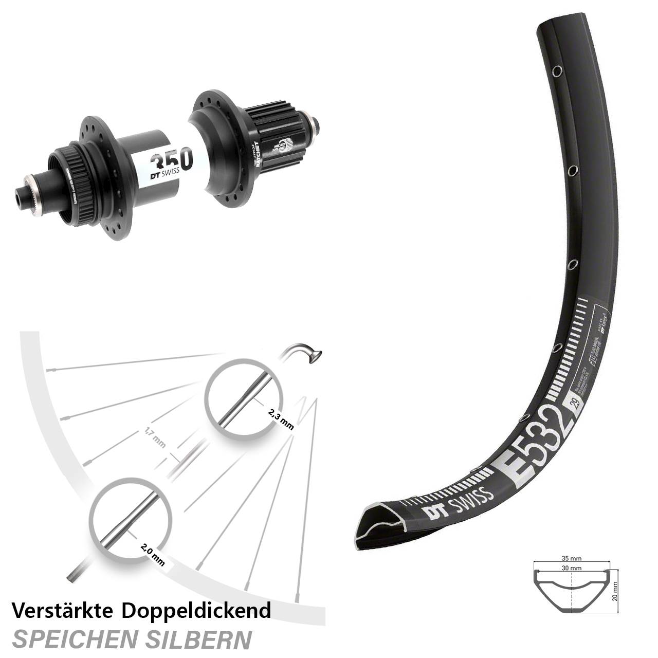 DT Swiss E532-350 Ratchet 36 29 Zoll Hinterrad QR Shimano Micro Spline
