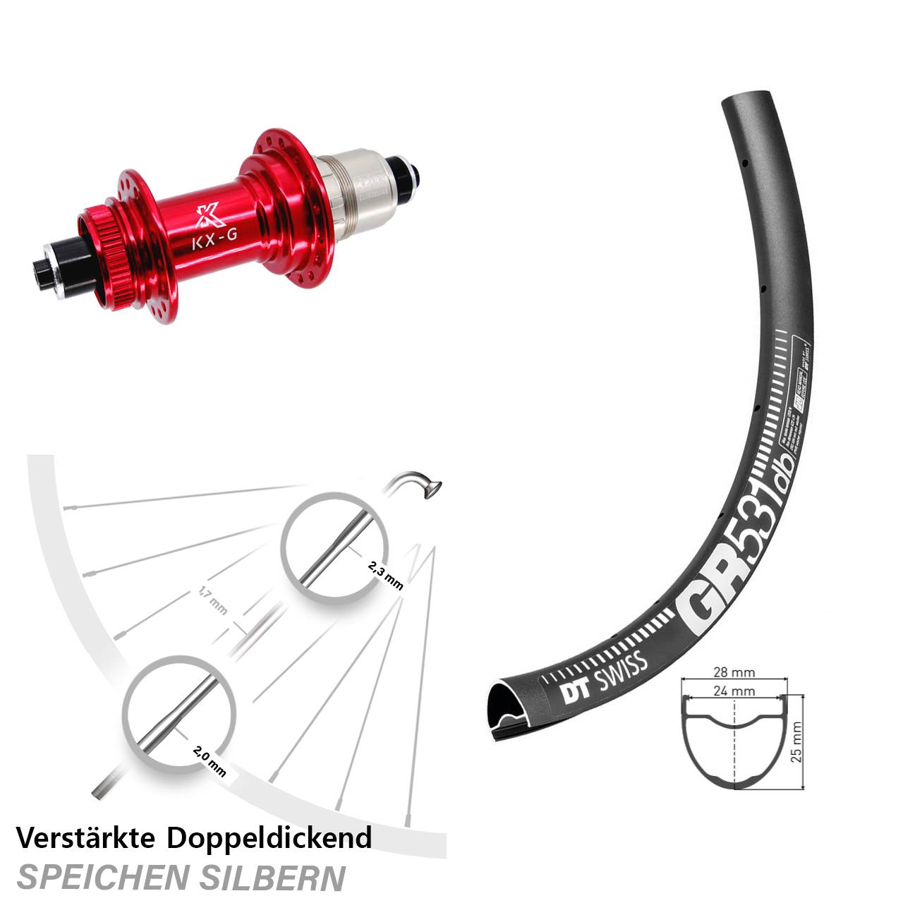 Disc Laufrad 28 Zoll DT Swiss GR 531 KX-G rot XDR 11-12 fach für Schnellspanner
