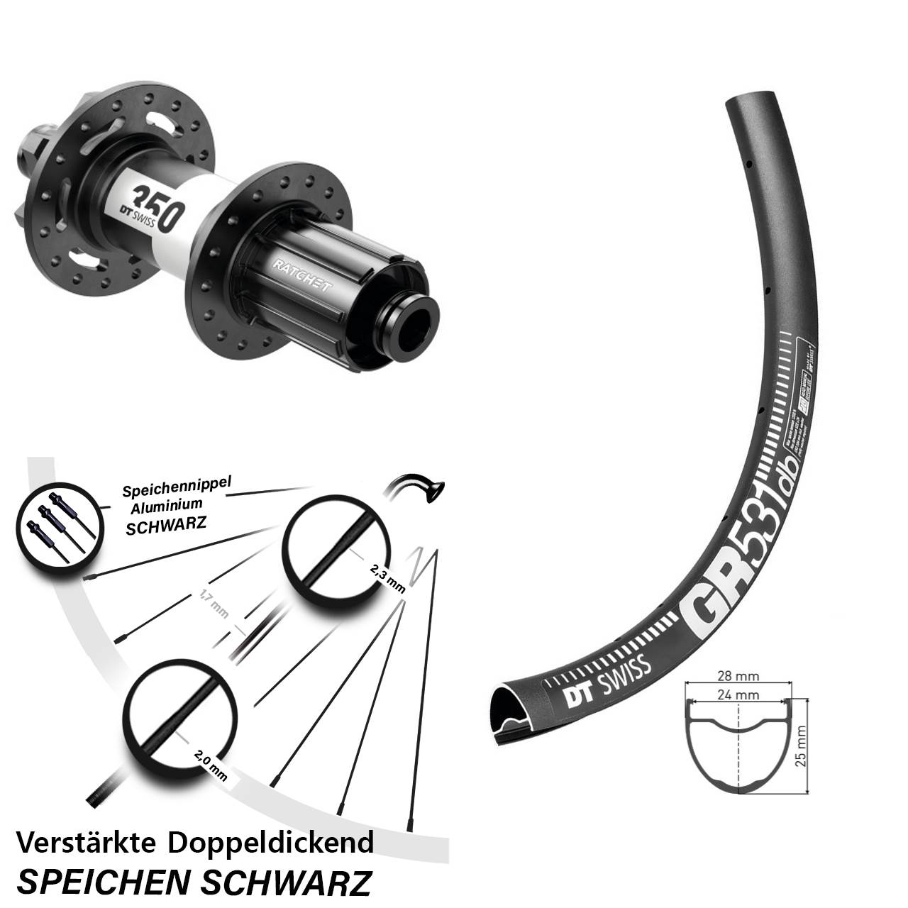 650B DT Swiss GR531-350 Disc Laufrad 12x142 8-11 fach