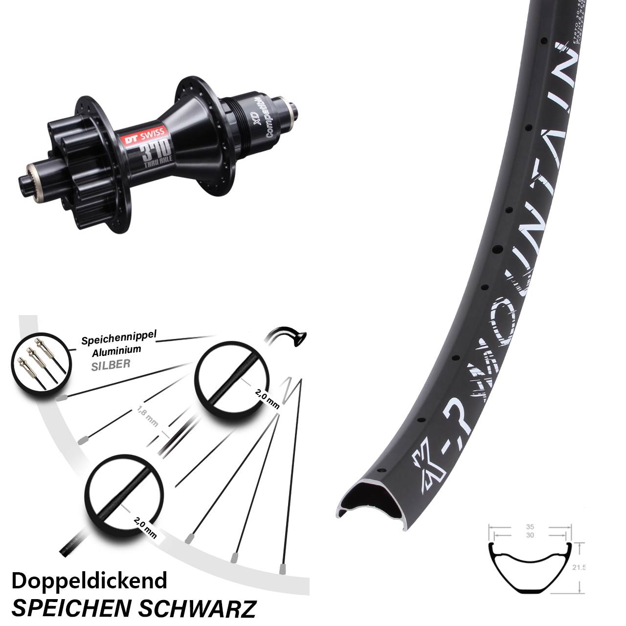 27,5 Zoll KX-R Mountain DT Swiss 370 6-Loch Hinterrad QR XD 11-12 fach