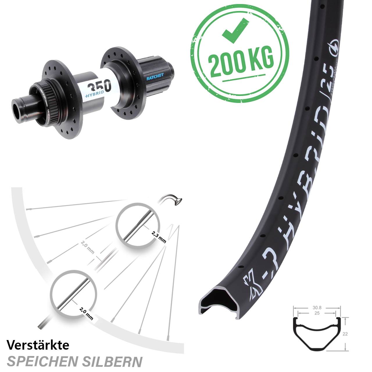 26 Zoll KX-R Hybrid 25 DT Swiss 350 Centerlock Hinterrad 12x148 8-11 fach