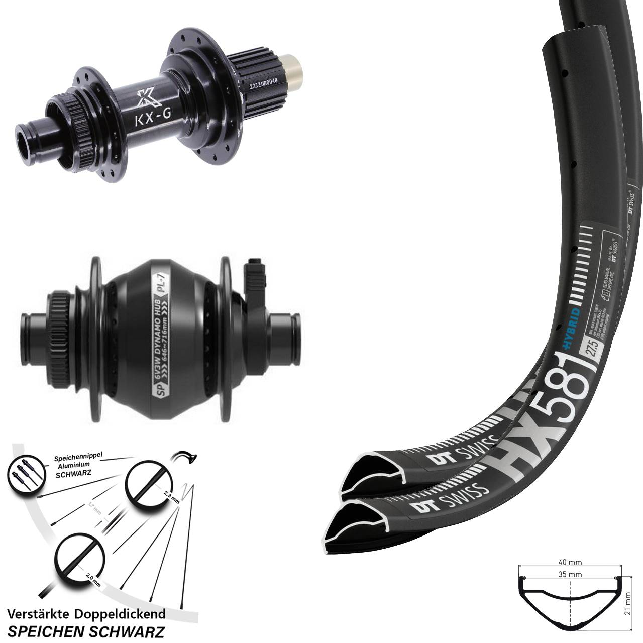 Laufradsatz Centerlock 27,5 Zoll DT Swiss HX581 KX-G Shutter PL-7 Micro Spline 12x100/142