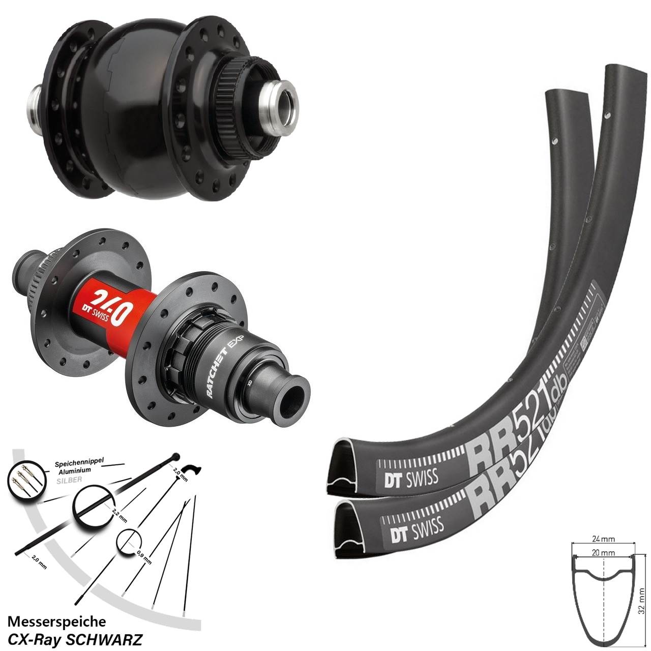 DT Swiss RR 521-240 EXP SON delux 28 Zoll Disc Laufradsatz 12x100/142 CX-Ray SRAM XDR