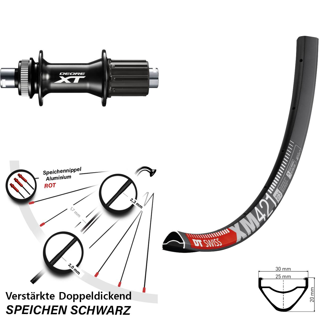 29 Zoll DT Swiss XM 421 Shimano XT FH-M8010-B Centerlock Hinterrad 12x148 8-11 fach HG