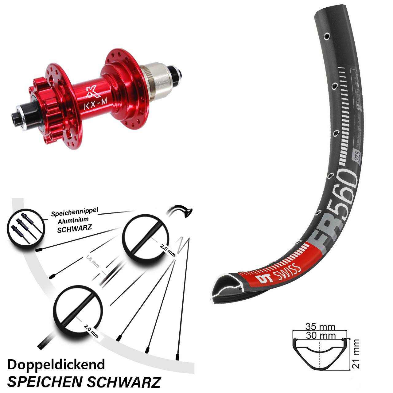 26 Zoll DT Swiss FR560 KX-M rot Disc Laufrad QR SRAM XD