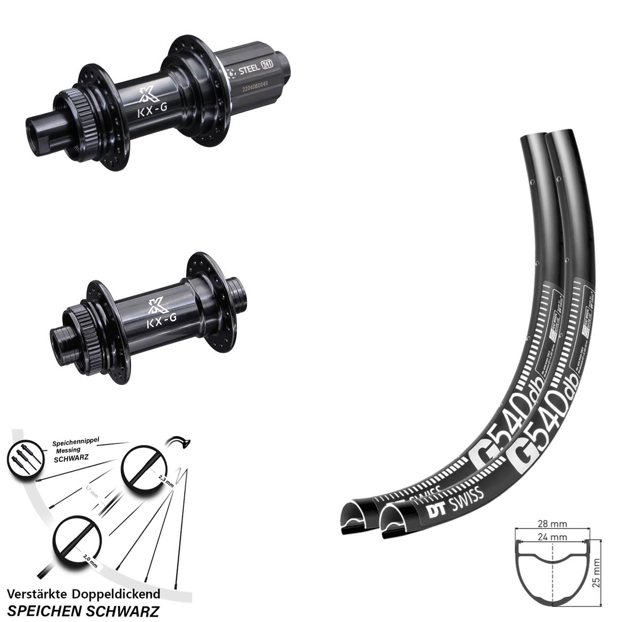 Laufradsatz DT Swiss G 540 Steckachse 28 Zoll KX-GS Nabe Centerlock verstärkt 8-12 fach