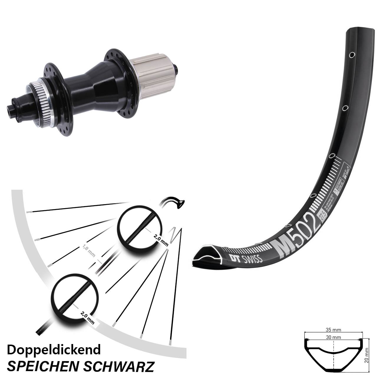 DT Swiss M 502 Novatec CL135 29 Zoll Disc Hinterrad QR 8-12 fach HG