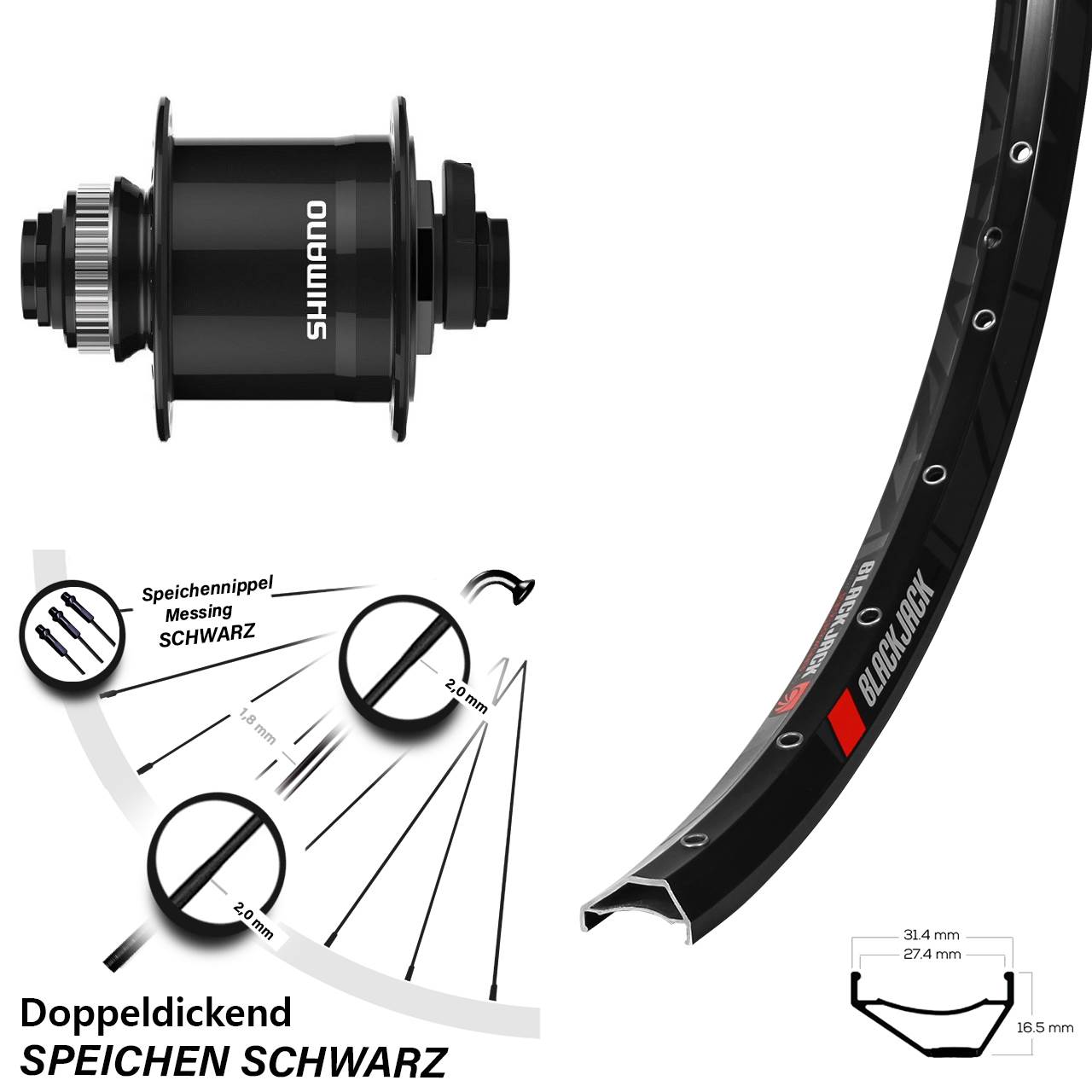 Centerlock Dynamo-Vorderrad 15x100 27,5 Zoll Rodi Ready 27 Shimano DH-UR708