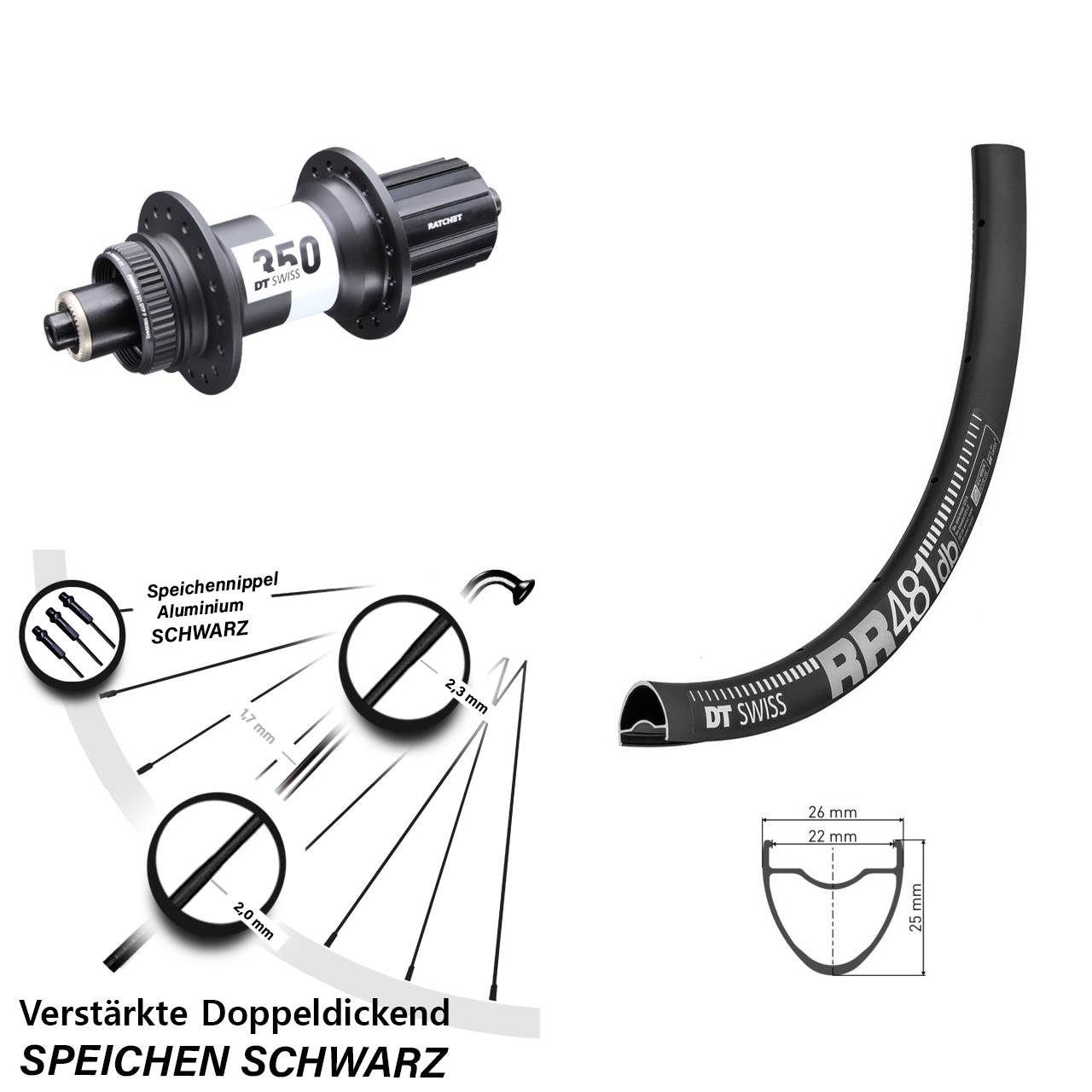 Hinterrad Centerlock 28 Zoll DT Swiss RR481-350 11-12 fach HG für Schnellspanner