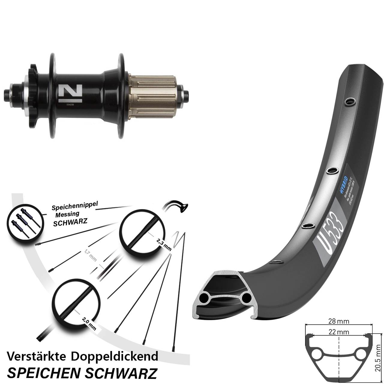 Hinterrad 6-Loch 26 Zoll DT Swiss U 533 Novatec D-042 SB 8-11 fach QR