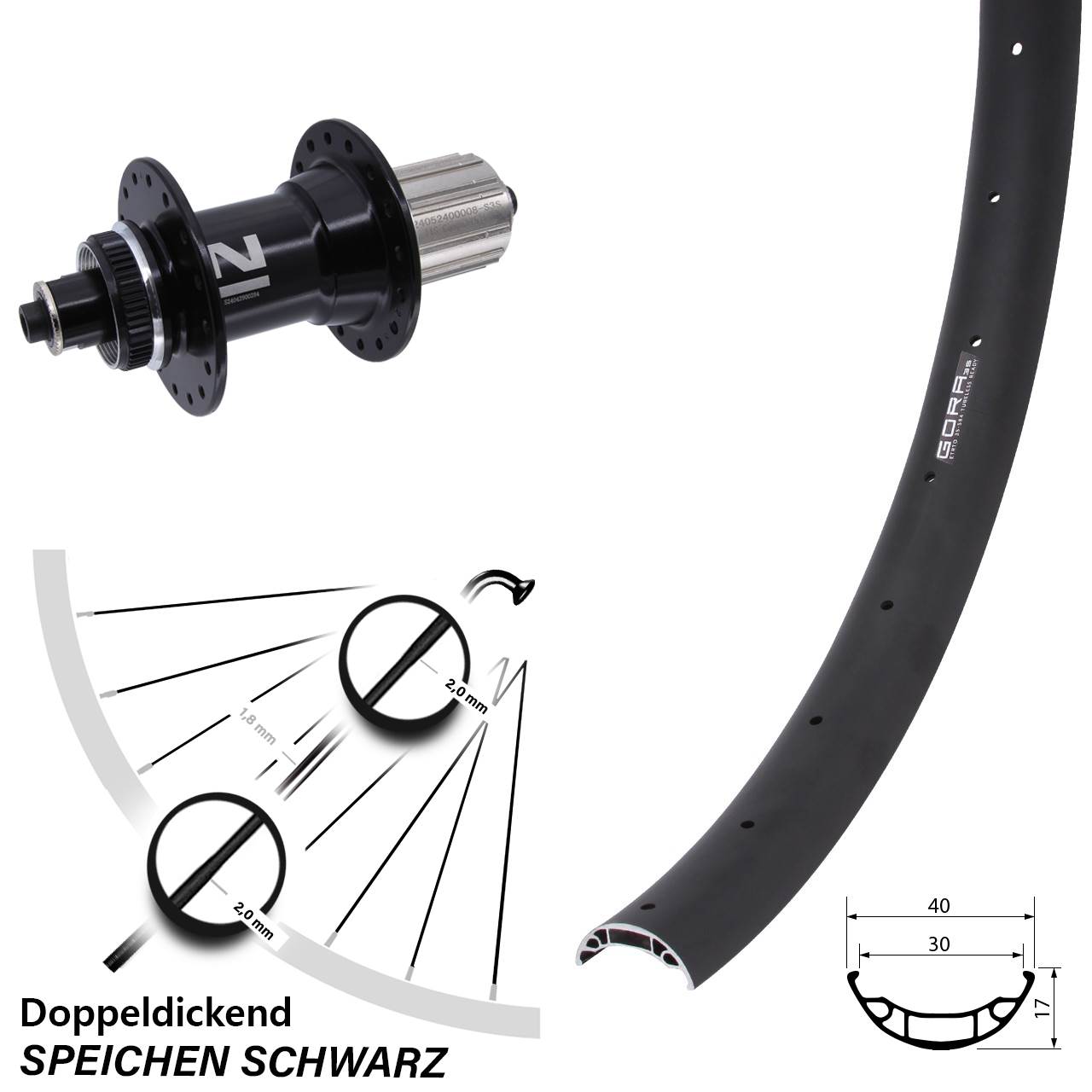 27,5 Zoll Gora 35 Disc Novatec D042SB Centerlock Hinterrad 8-12 fach