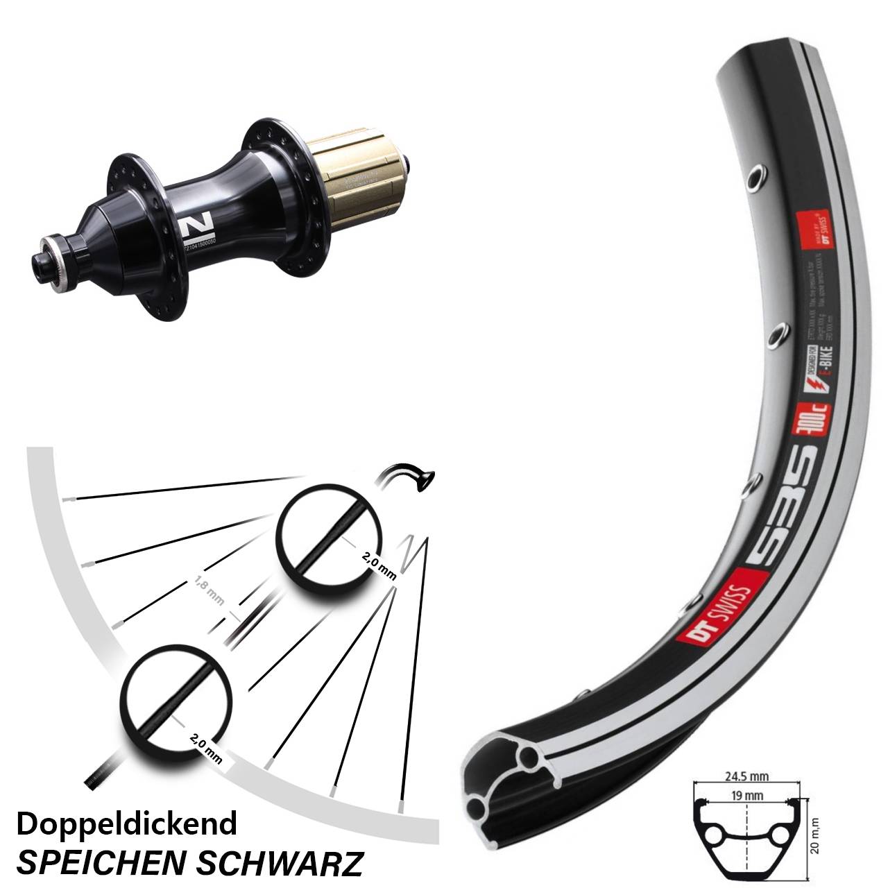 26 Zoll Hinterrad DT Swiss 535 Novatec 8-12 fach