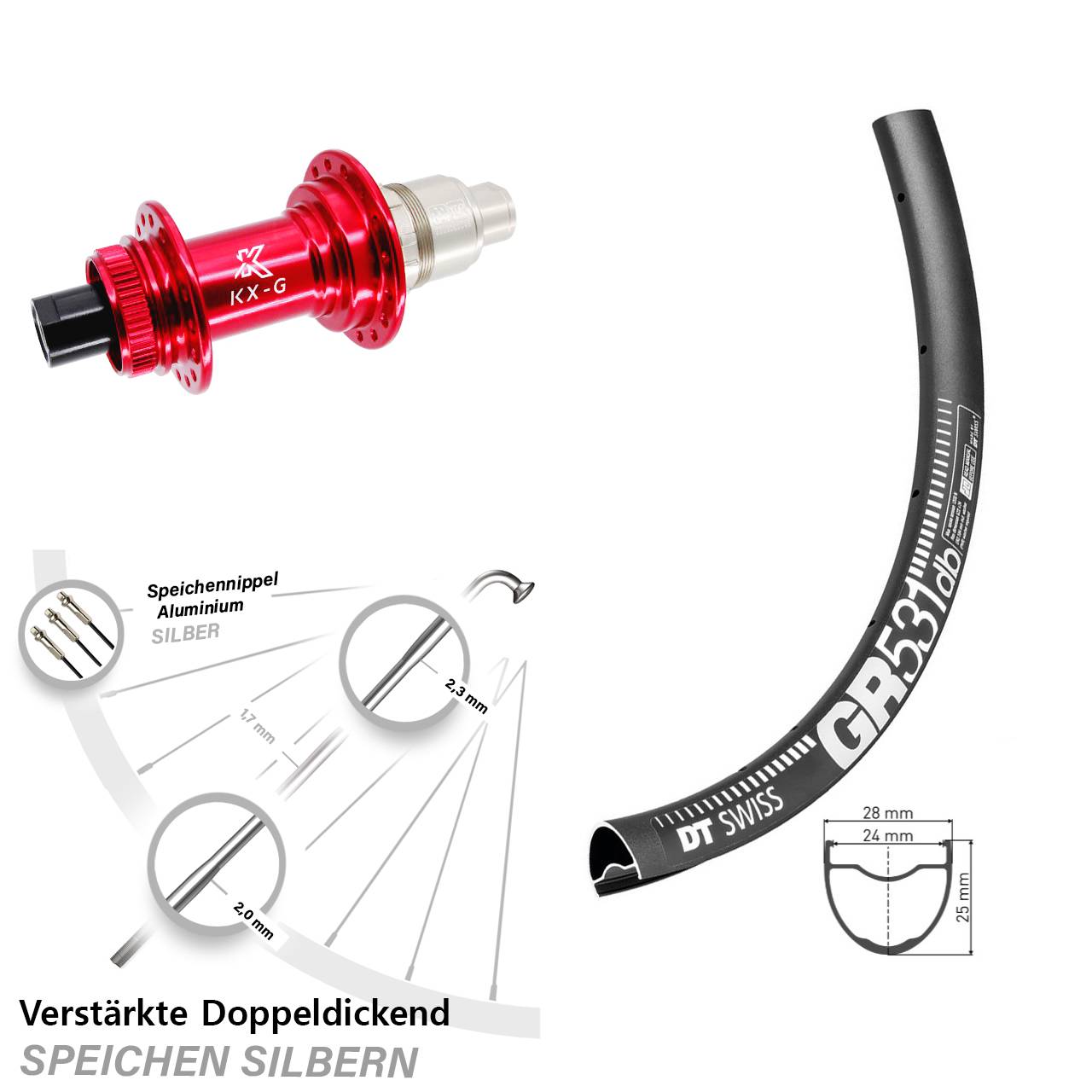 Disc Laufrad 28-29 Zoll DT Swiss GR531 KX-G rot XDR 11-12 fach 12x142