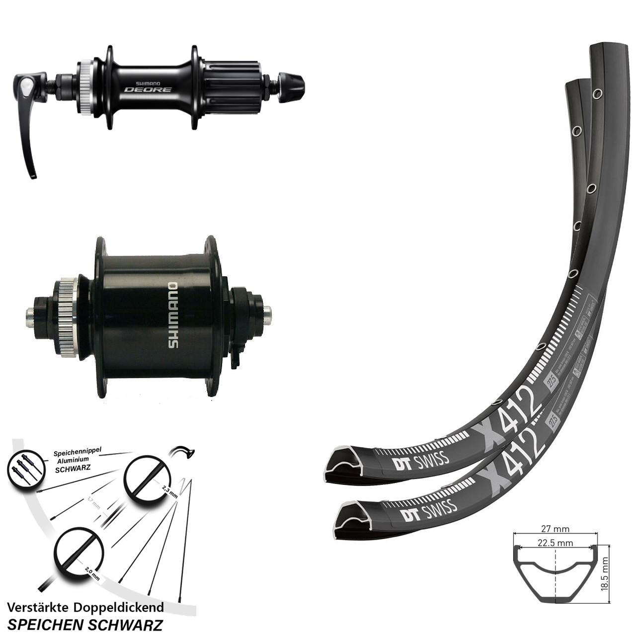 29 Zoll Laufradsatz QR DT Swiss X412 Shimano DH-UR700-3D/Deore 8-11 fach HG