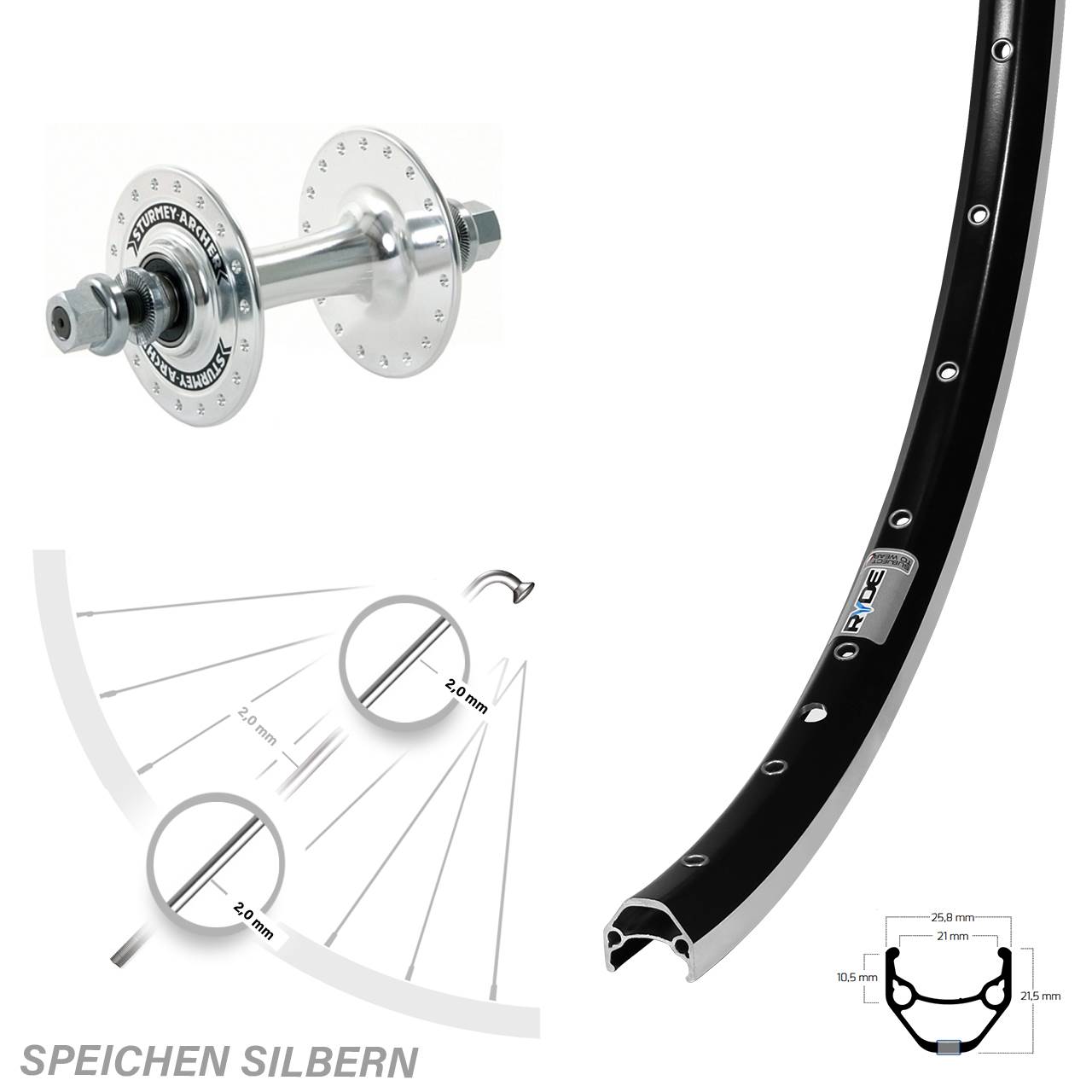 Vorderrad Vollachse 28 Zoll Ryde ZAC 421 Sturmey Archer HBT30