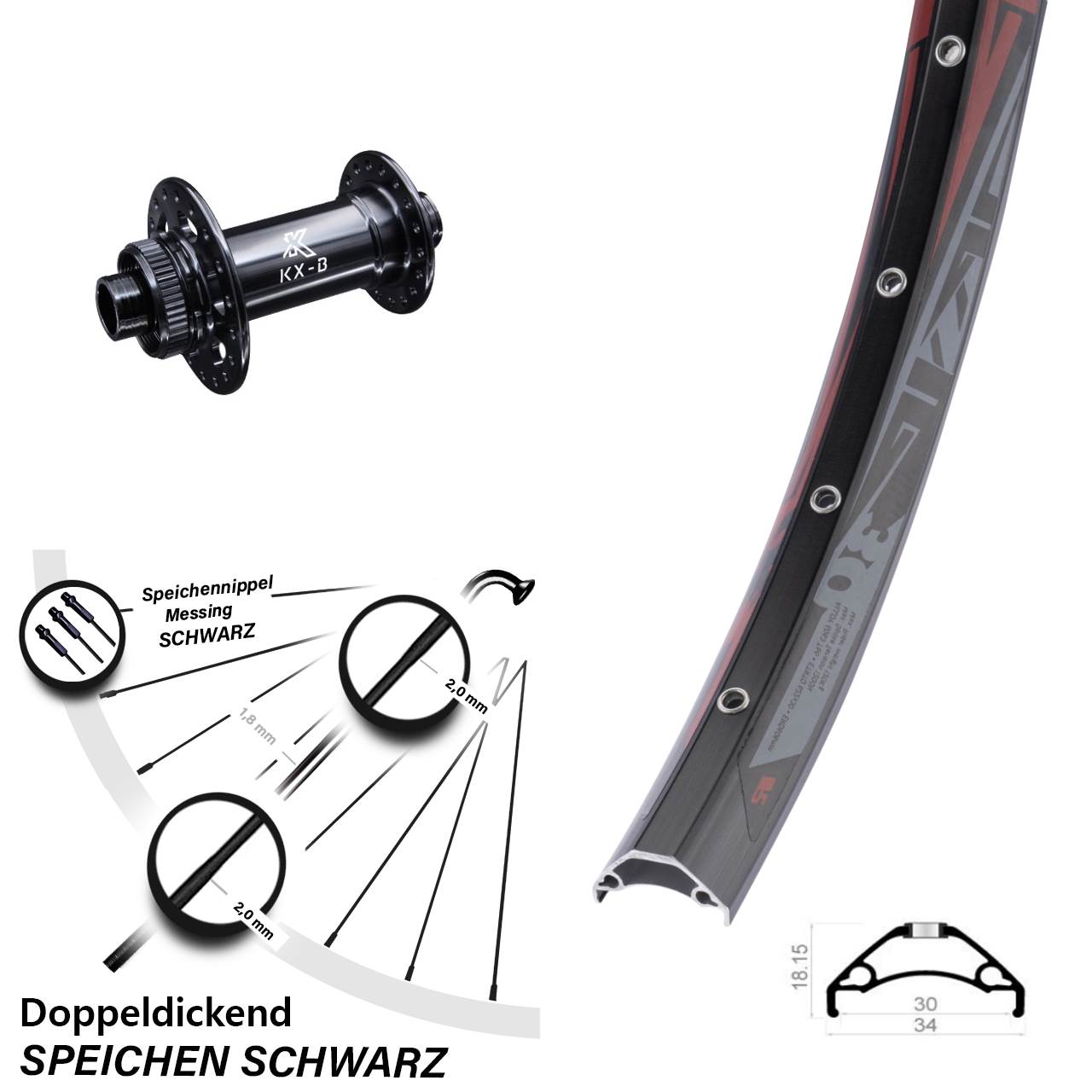 29 Zoll Rodi TRYP 30 KX-B Vorderrad Centerlock 15x110