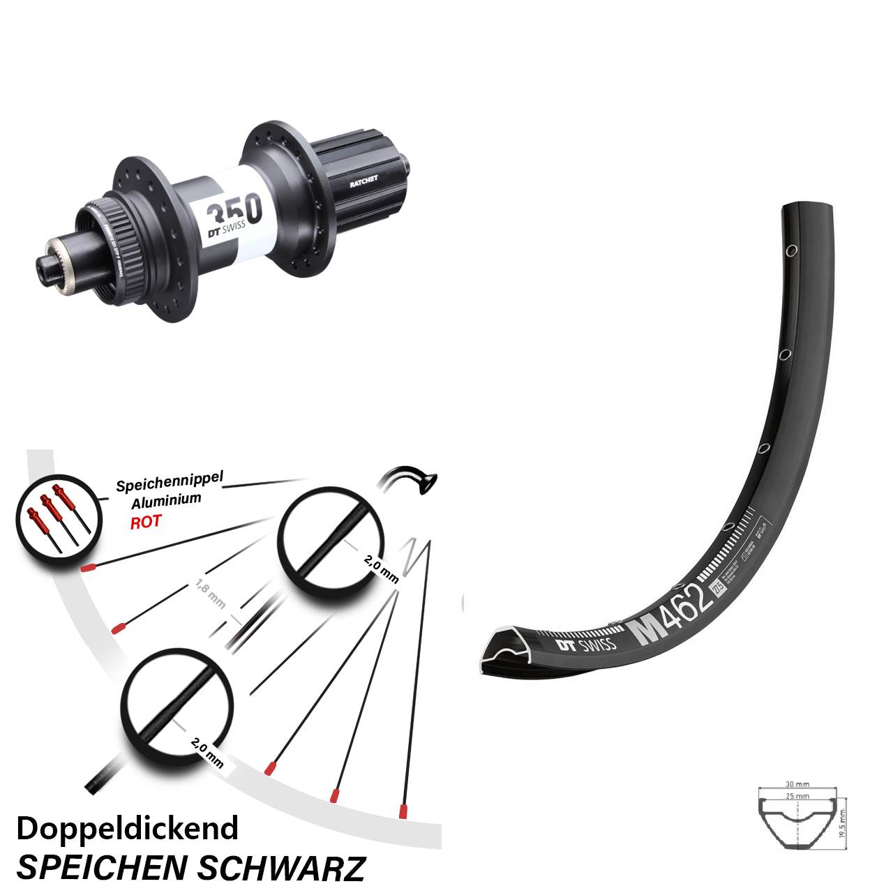 650B DT Swiss M462-350 Hinterrad Centerlock QR 8-11 fach