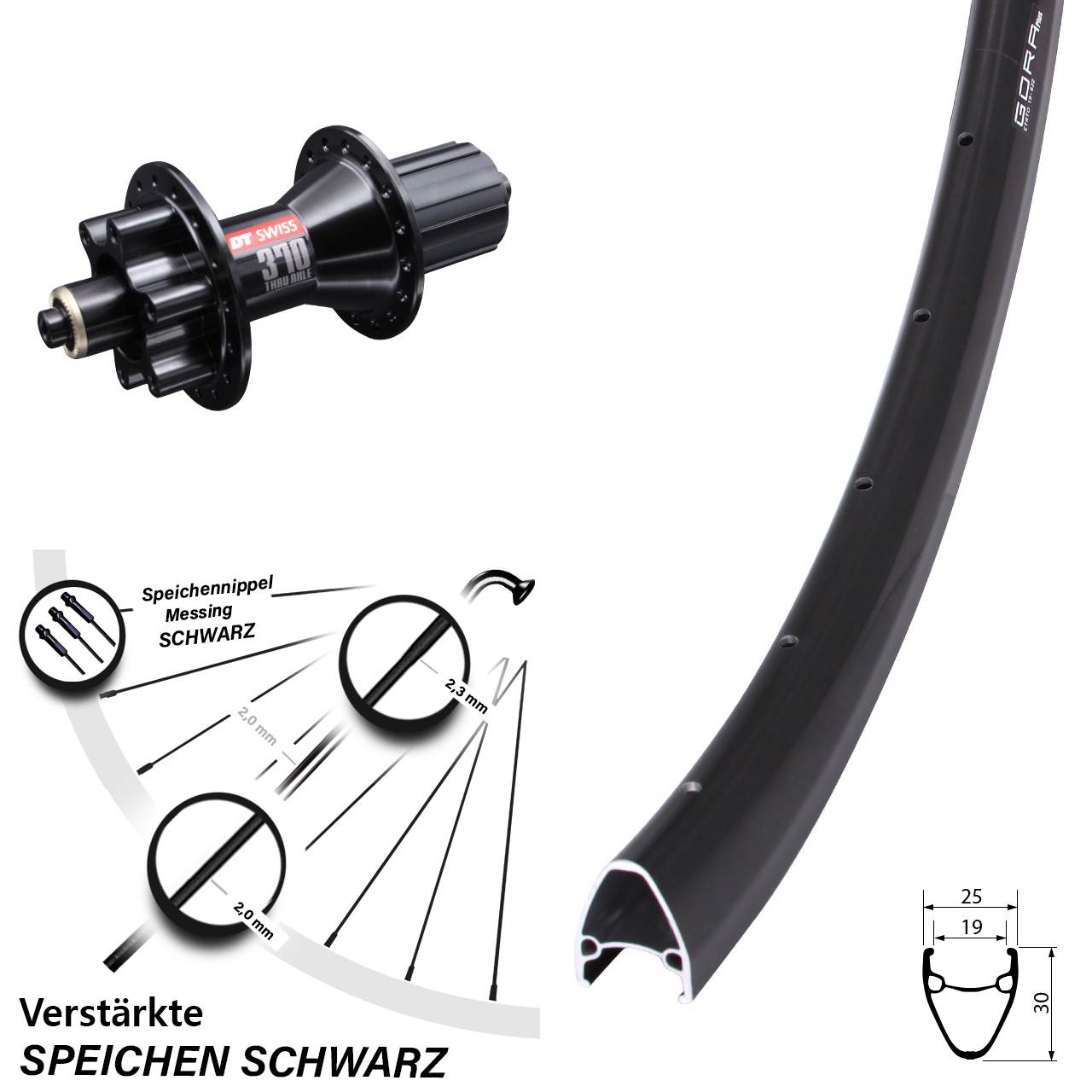 6-Loch Hinterrad 28 Zoll Gora Plus DT Swiss 370 Hybrid 8-11 fach HG für Schnellspanner