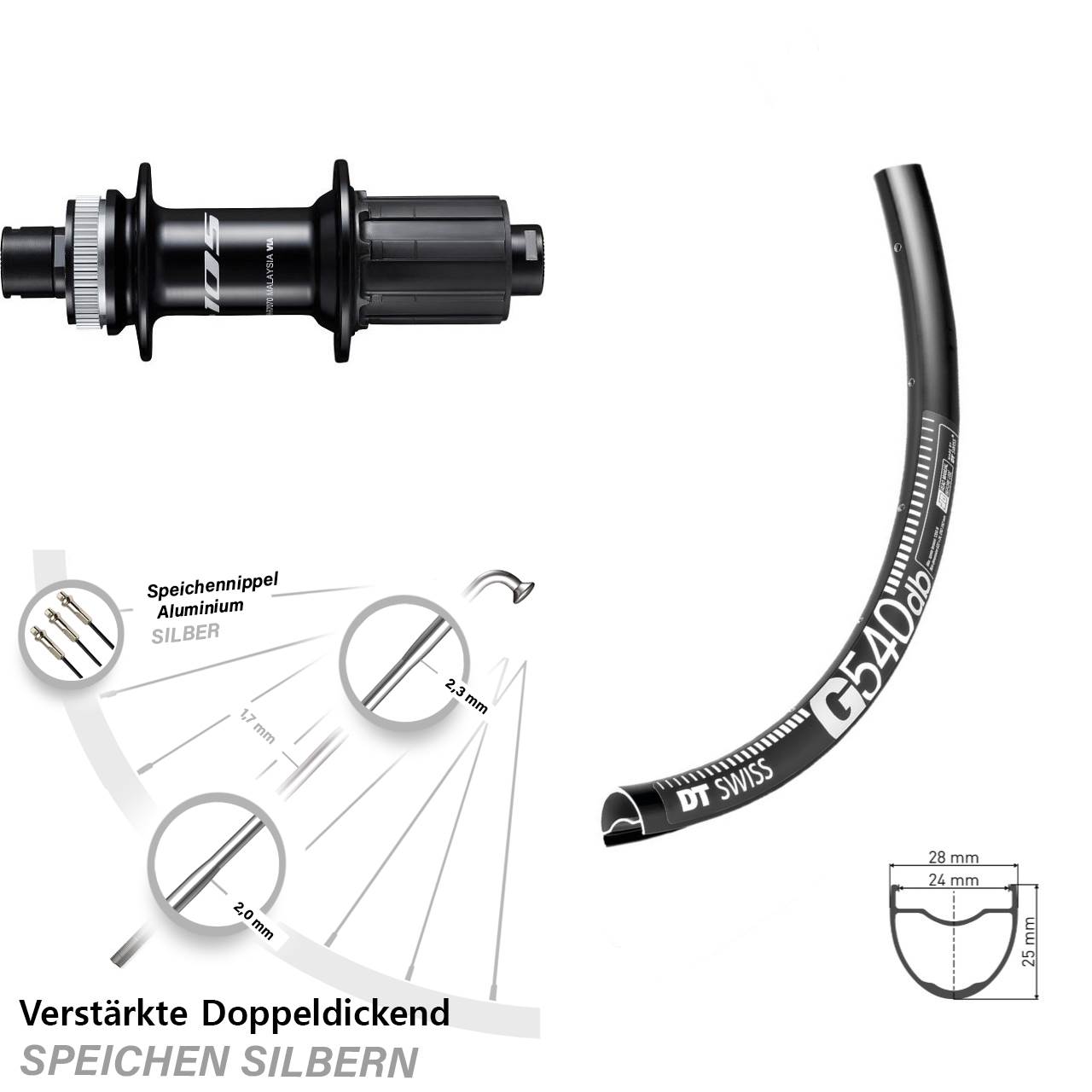 Disc Laufrad 12x142 29 Zoll DT Swiss G 540 Shimano 105 8-12 fach HG