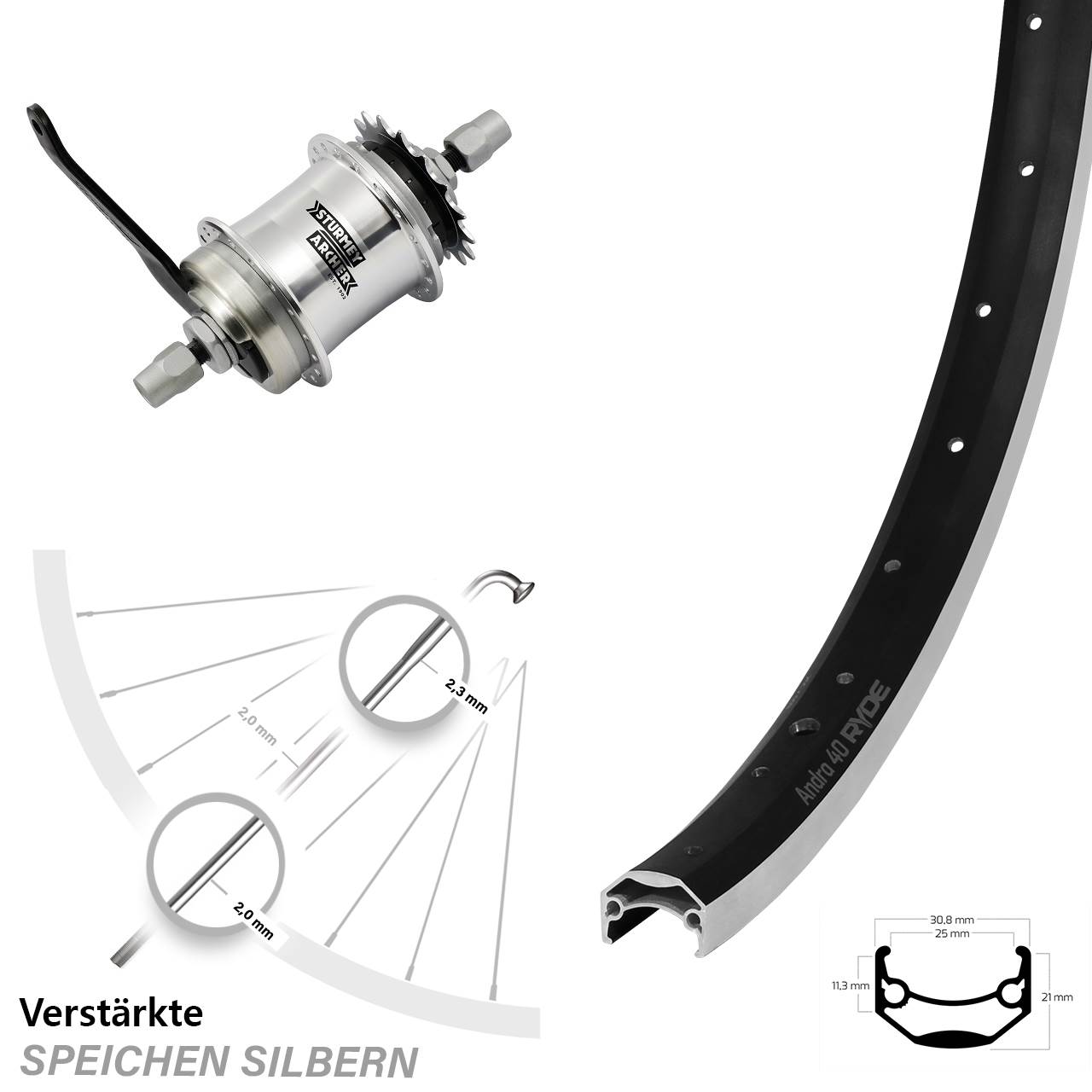 24 Zoll Hinterrad Ryde Andra 40 Sturmey Archer S1C Rücktritt