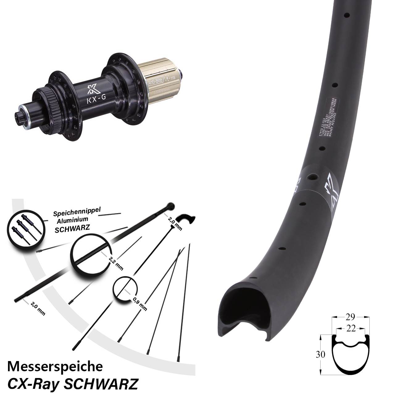 Hinterrad Centerlock QR 29 Zoll KX-RC Gravel Carbon schwarz 8-12 fach HG CX-Ray
