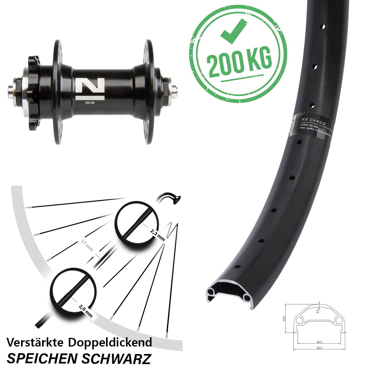 6-Loch Vorderrad für Schnellspanner 26 Zoll KX Cargo Novatec D041