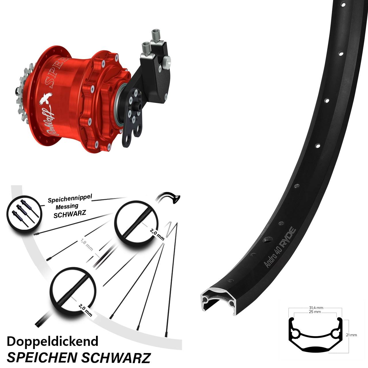 Ryde Andra 40 Rohloff Speedhub 500/14 CC DB rot 27,5 Zoll Disc Hinterrrad