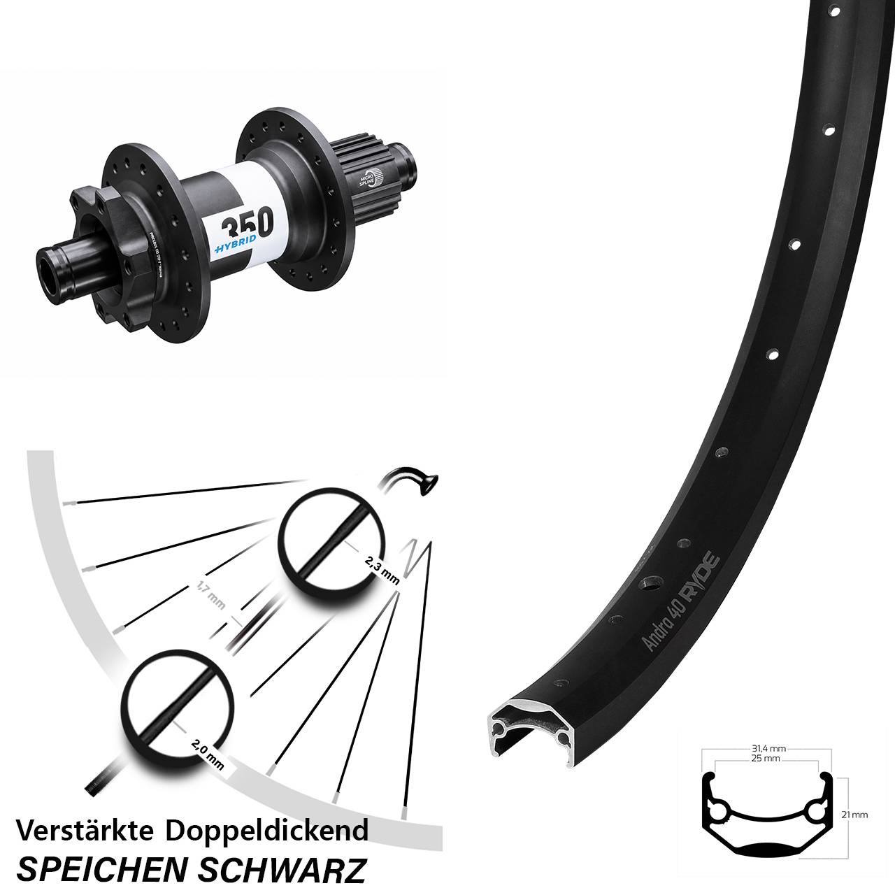 Boost Disc Laufrad 12x148 28 Zoll Ryde Andra 40 DT Swiss Hybrid 350 Micro Spline