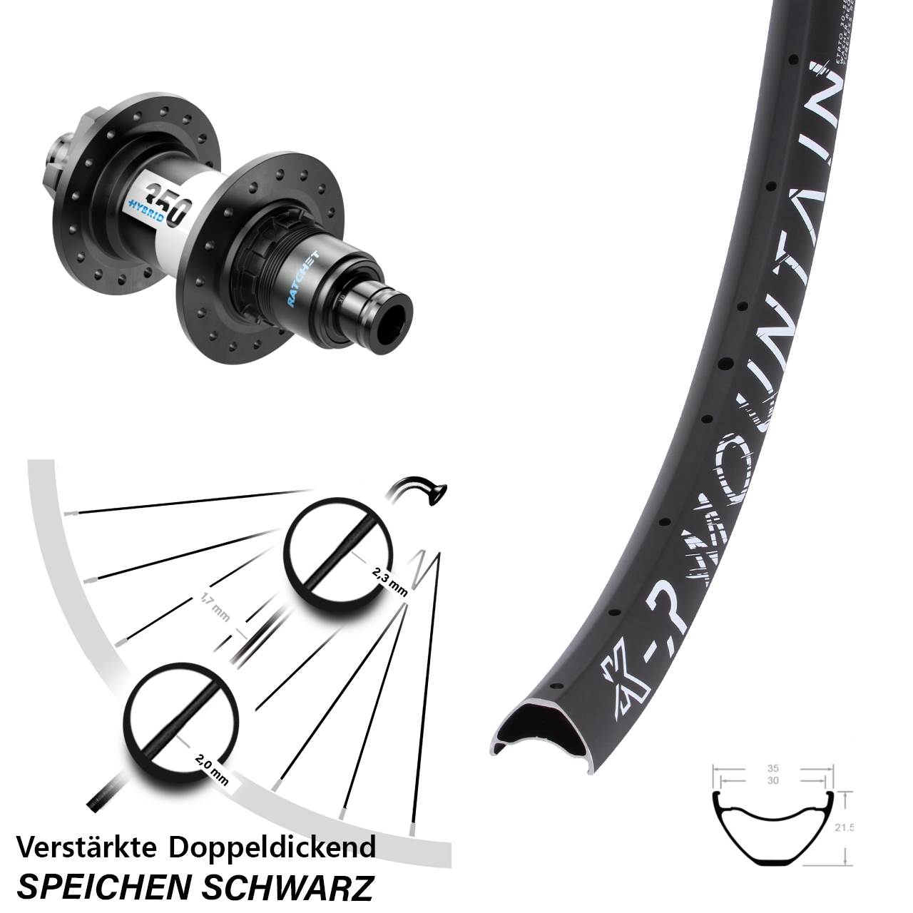 Disc Hinterrad 29 Zoll KX-R Mountain DT Swiss 350 Hybrid XD 12x148