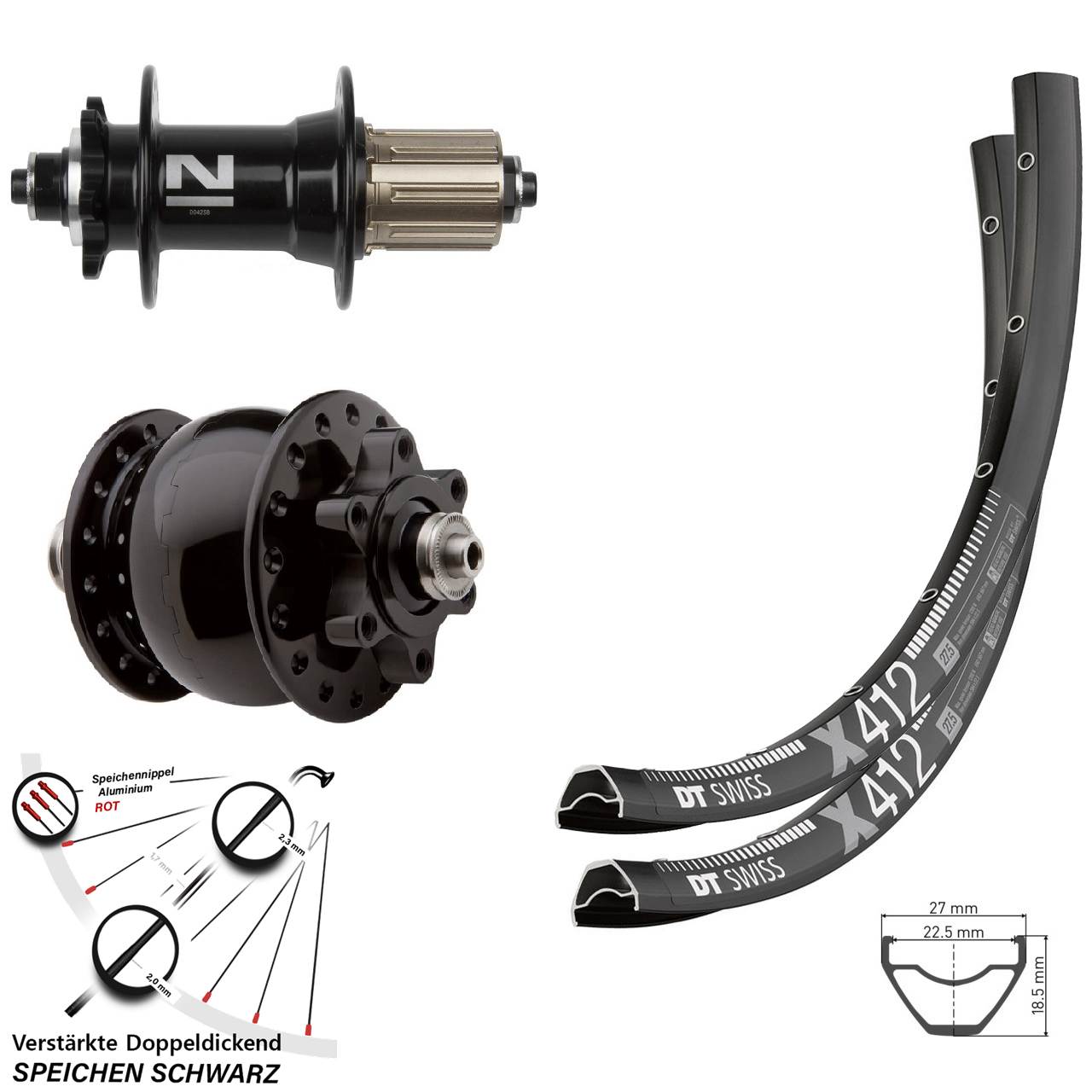 6-Loch 29 Zoll Laufradsatz DT Swiss X412 Novatec D042 SON 28 8-11 fach für Schnellspanner