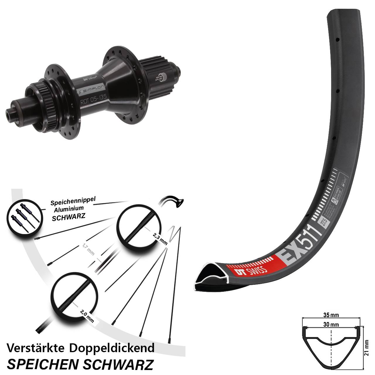 DT Swiss EX511-370 Hybrid 29 Zoll Disc Hinterrad QR Shimano Micro Spline