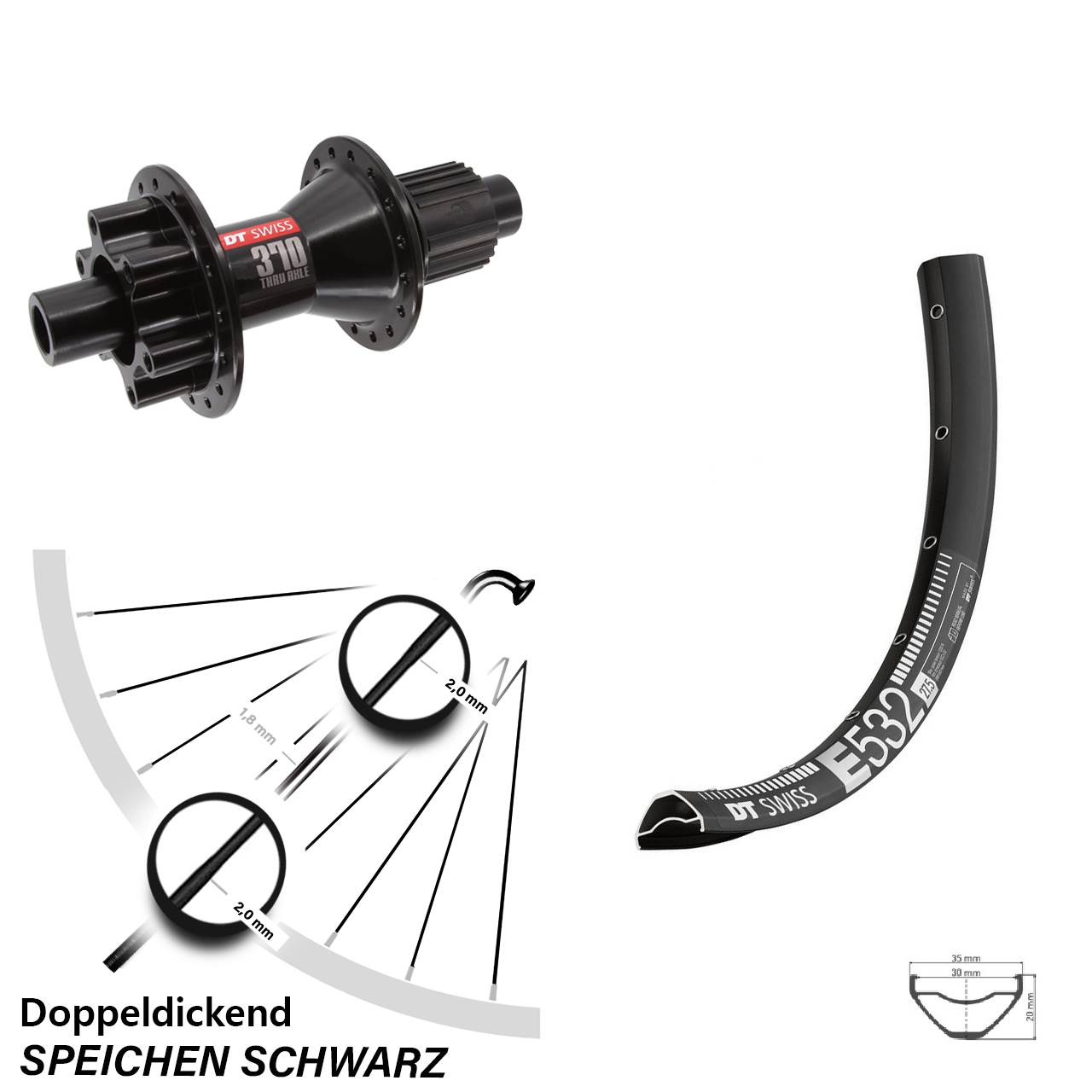 6-Loch Hinterrad 29 Zoll DT Swiss E 532-370 Hybrid Micro Spline 12x142