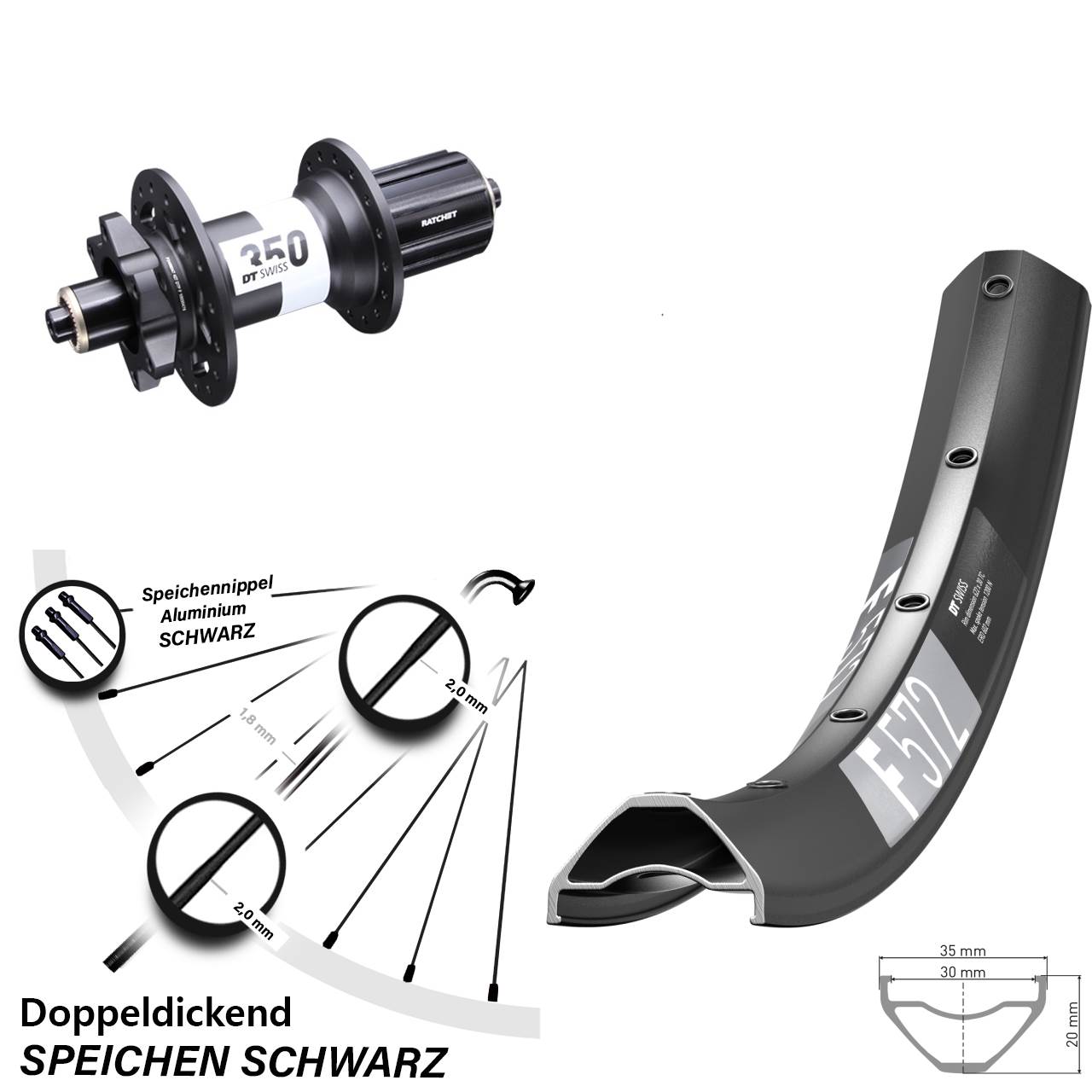 Hinterrad 6-Loch 29 Zoll DT Swiss F 572-350 8-11 fach QR Boost