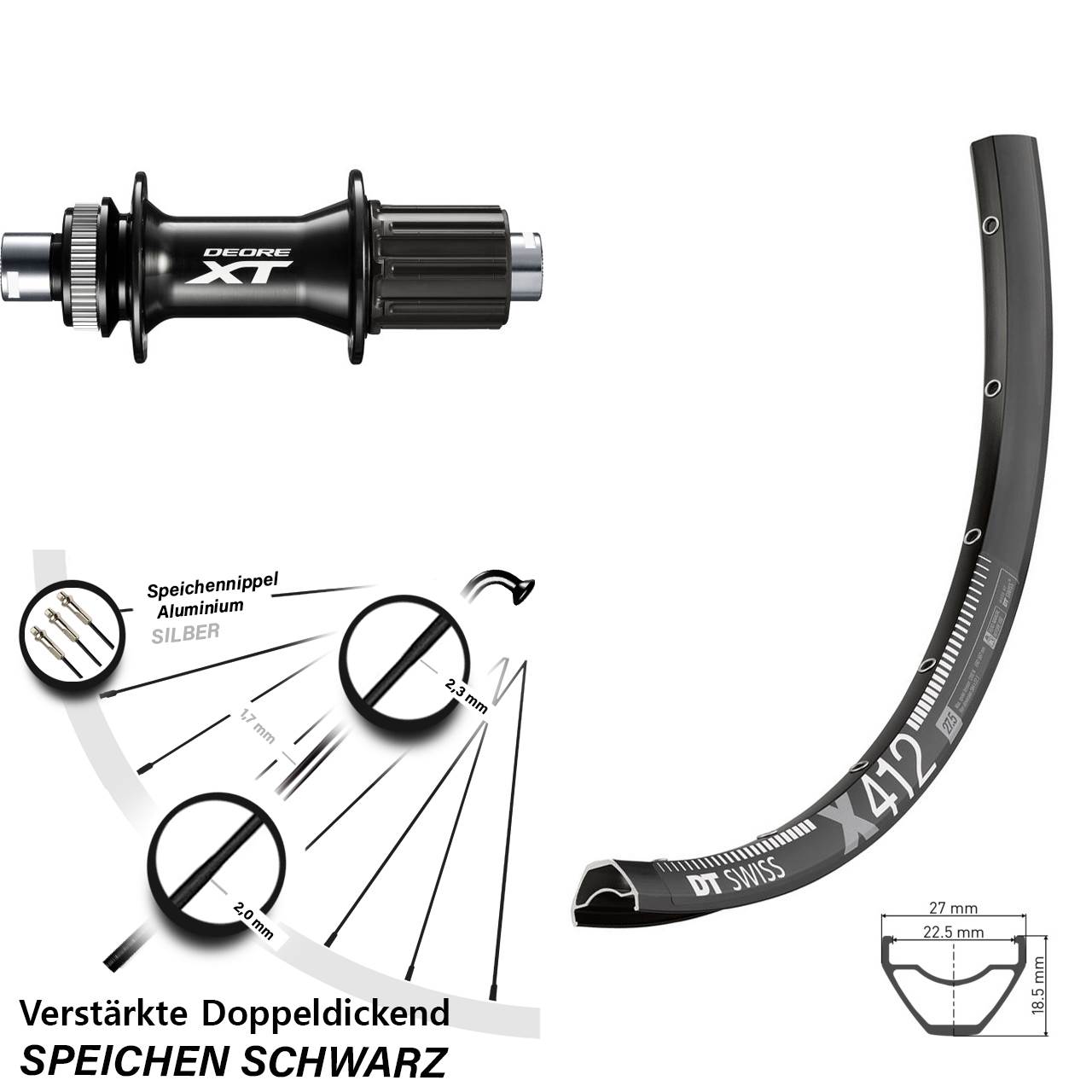 Centerlock Hinterrad 29 Zoll DT Swiss X412 Shimano XT FH-M8010-B 8-11 fach HG 12x148 Boost